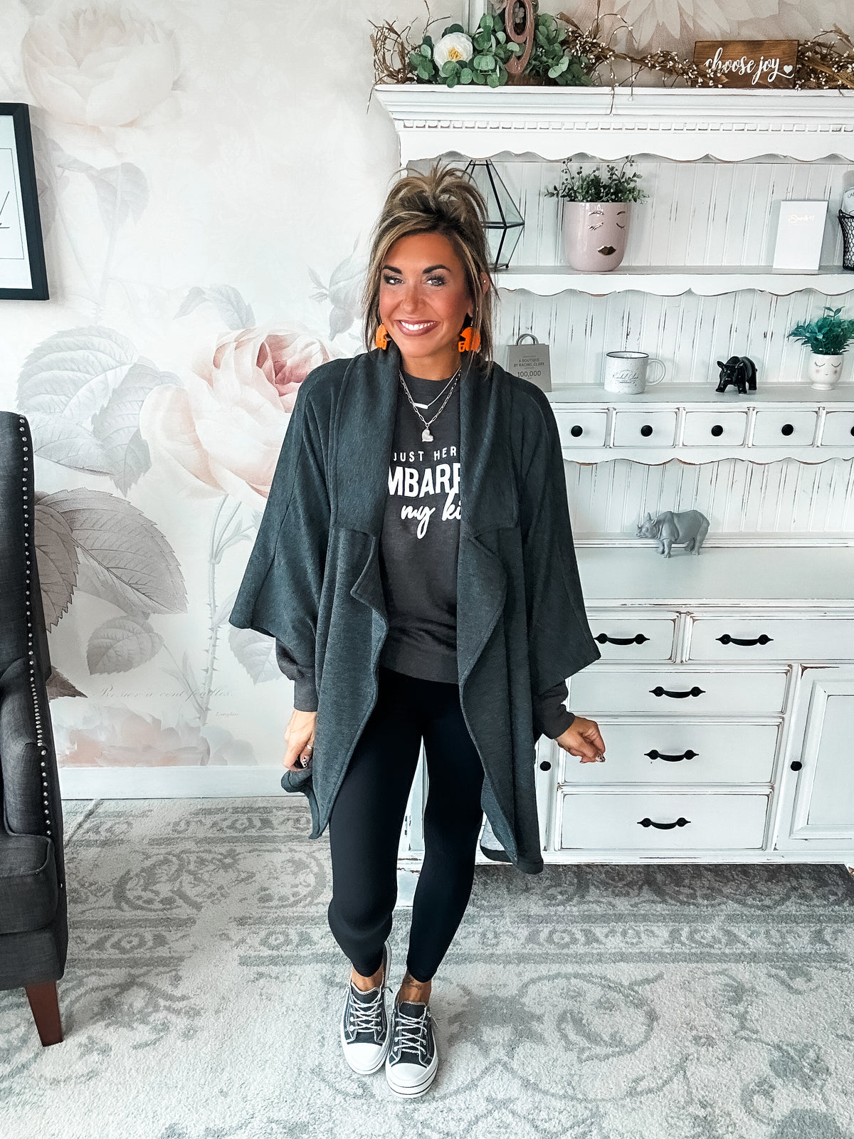 That's Not All Open Front Jacket - Charcoal