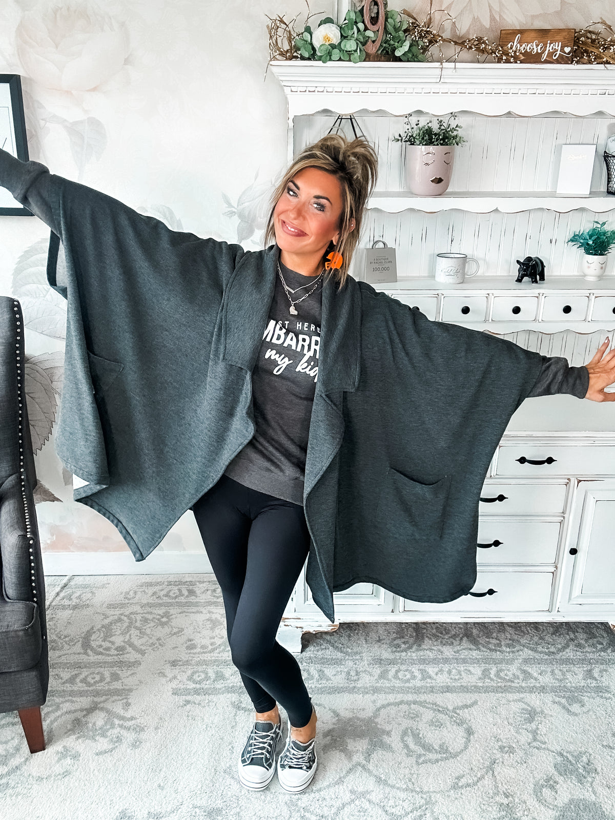 That's Not All Open Front Jacket - Charcoal