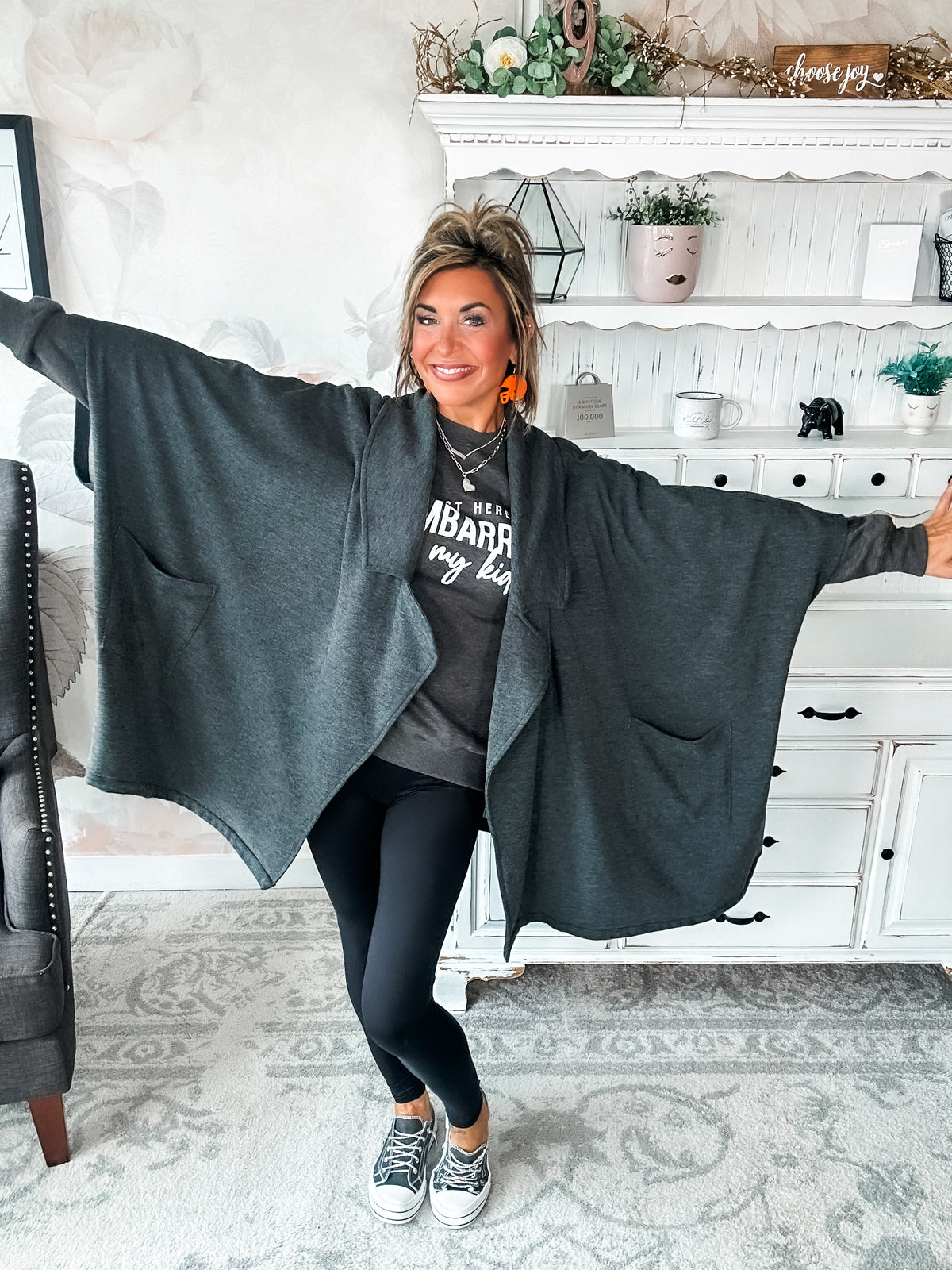 That's Not All Open Front Jacket - Charcoal