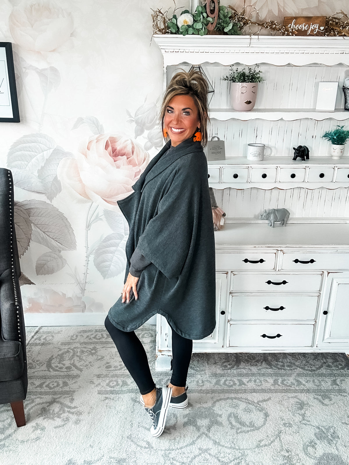 That's Not All Open Front Jacket - Charcoal
