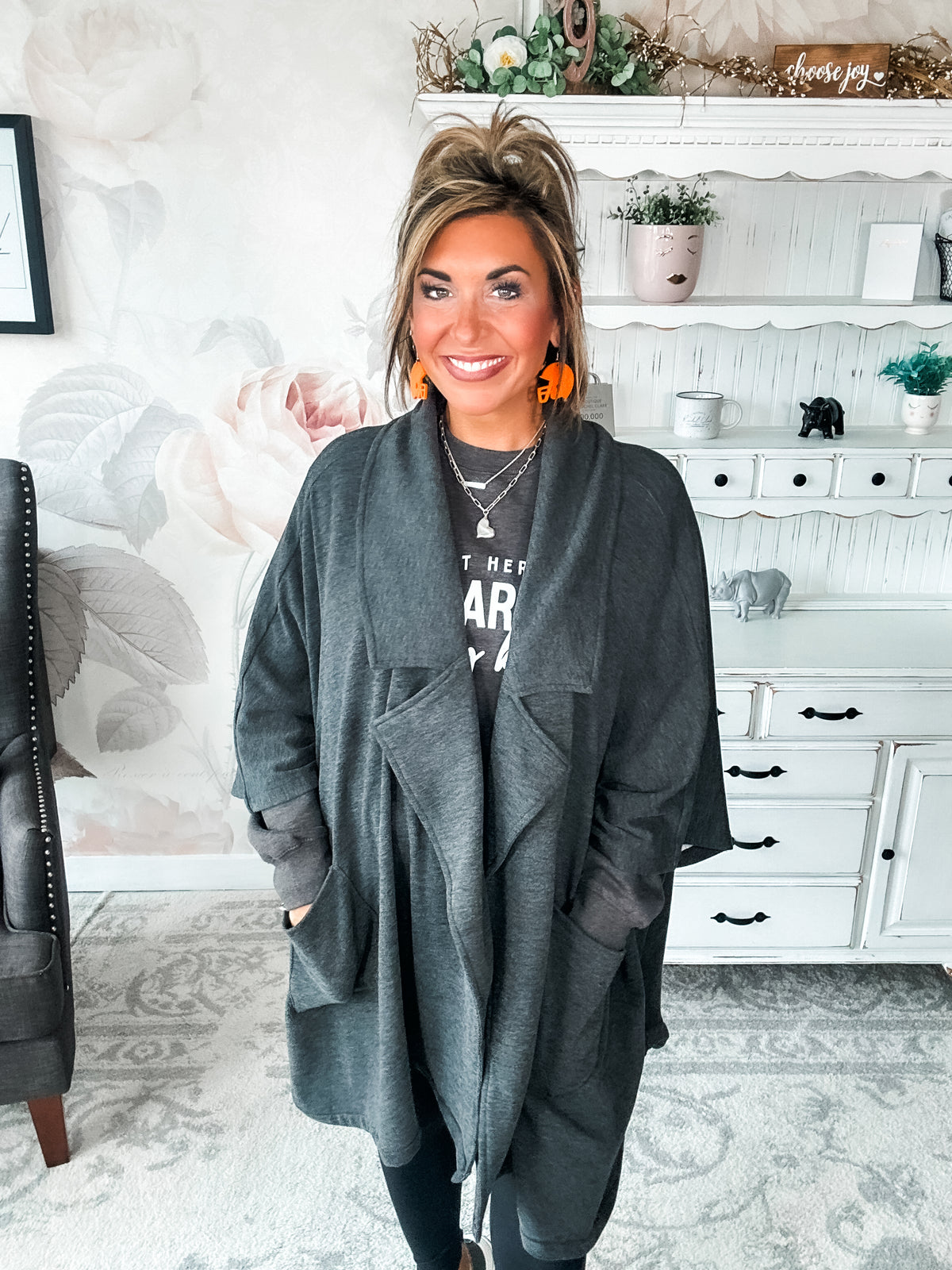 That's Not All Open Front Jacket - Charcoal
