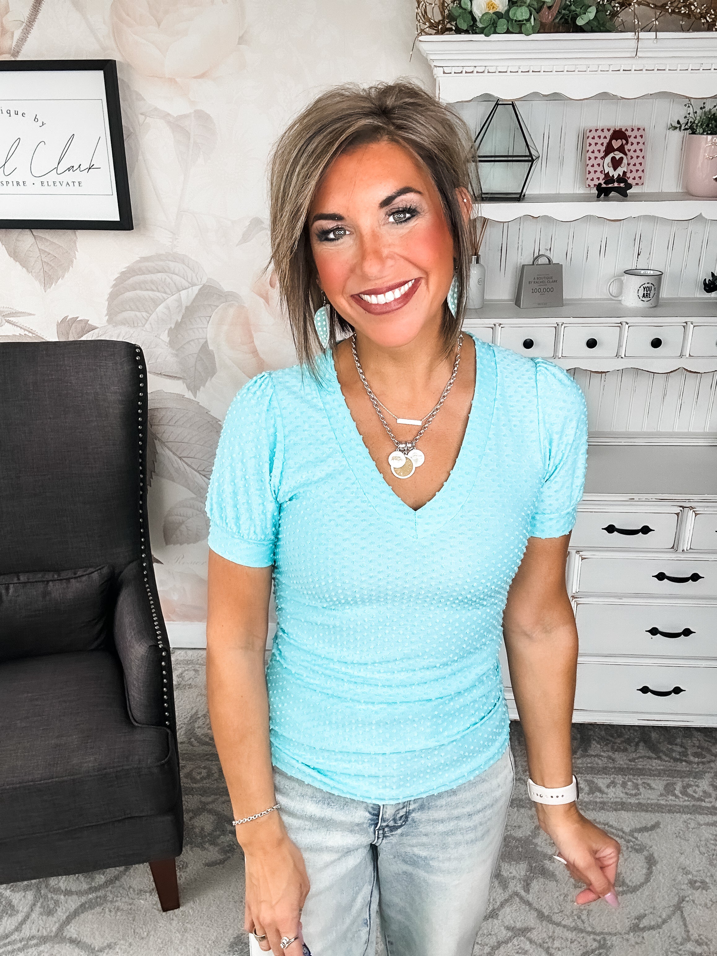 Hello Springtime Swiss Dot Top - Jade