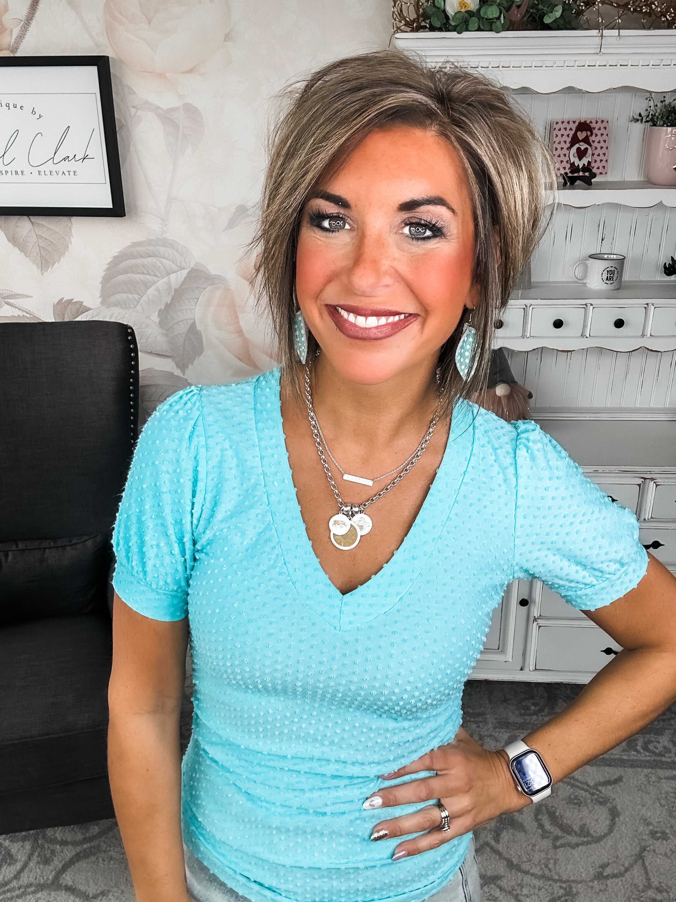 Hello Springtime Swiss Dot Top - Jade