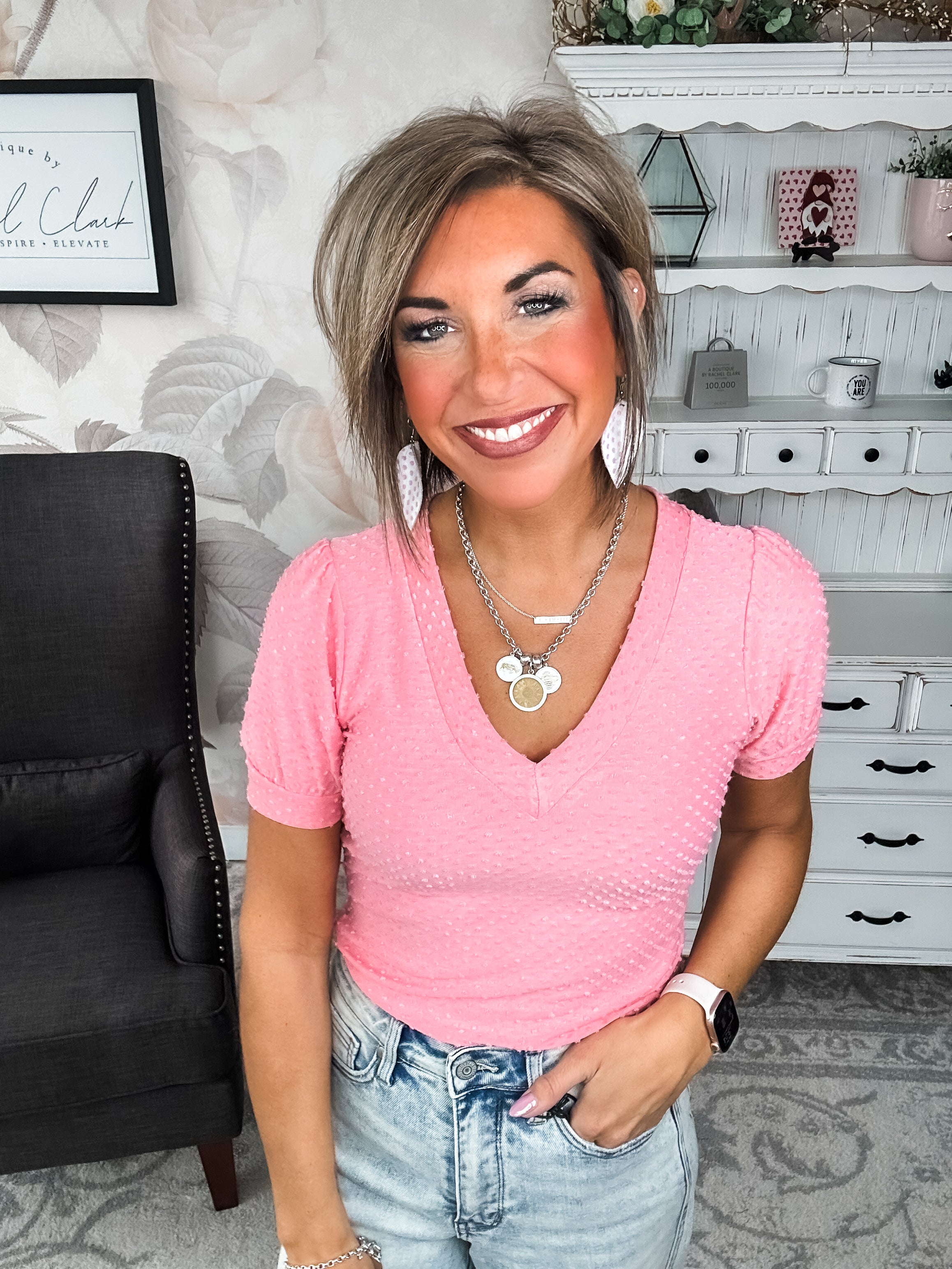 Hello Springtime Swiss Dot Top - Coral