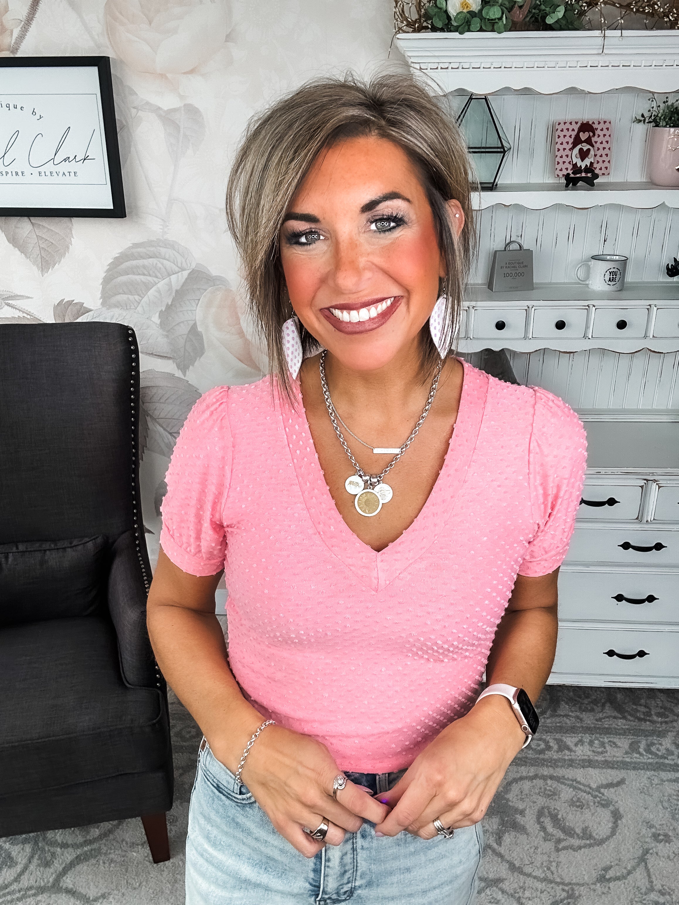 Hello Springtime Swiss Dot Top - Coral