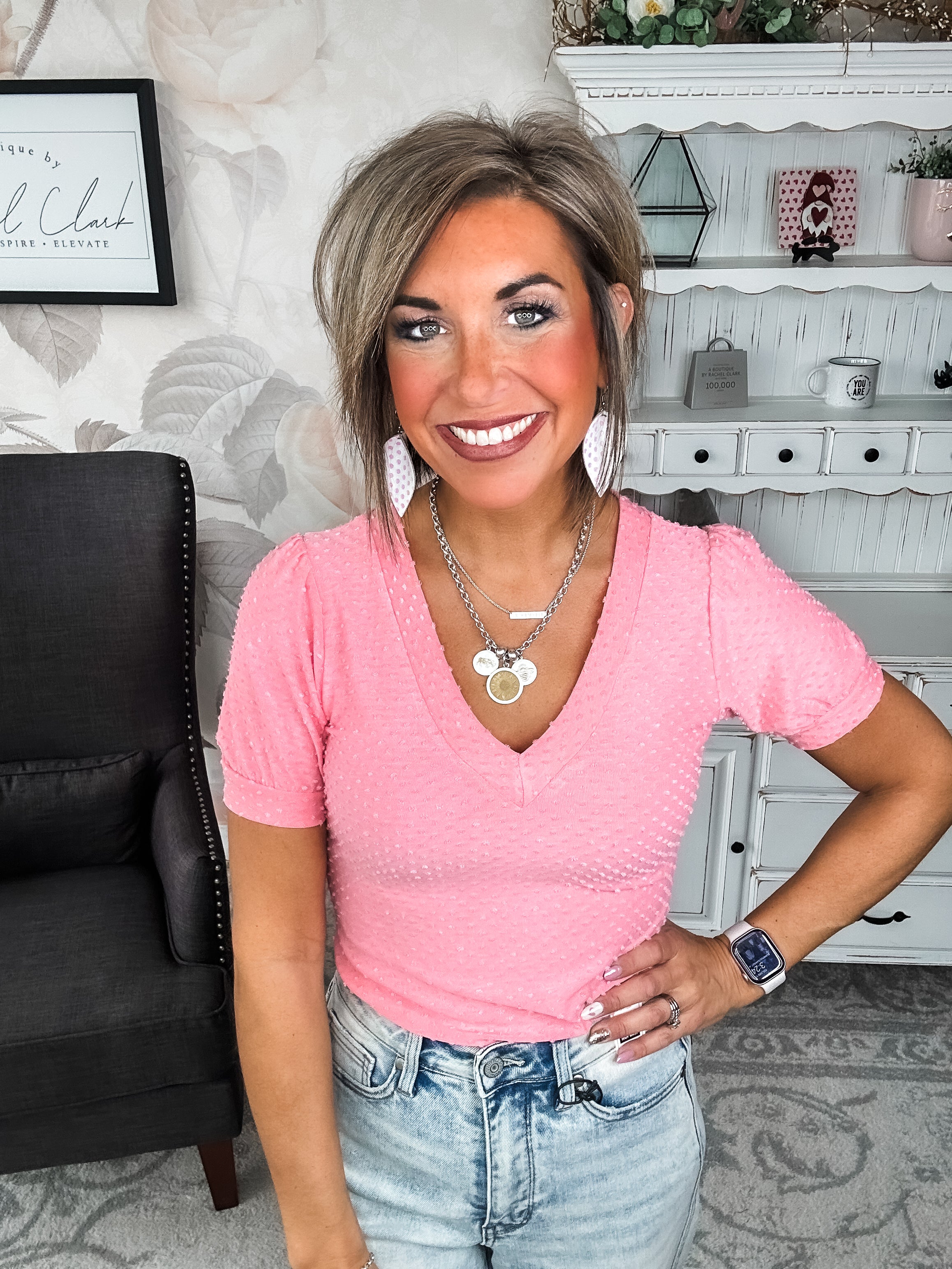 Hello Springtime Swiss Dot Top - Coral