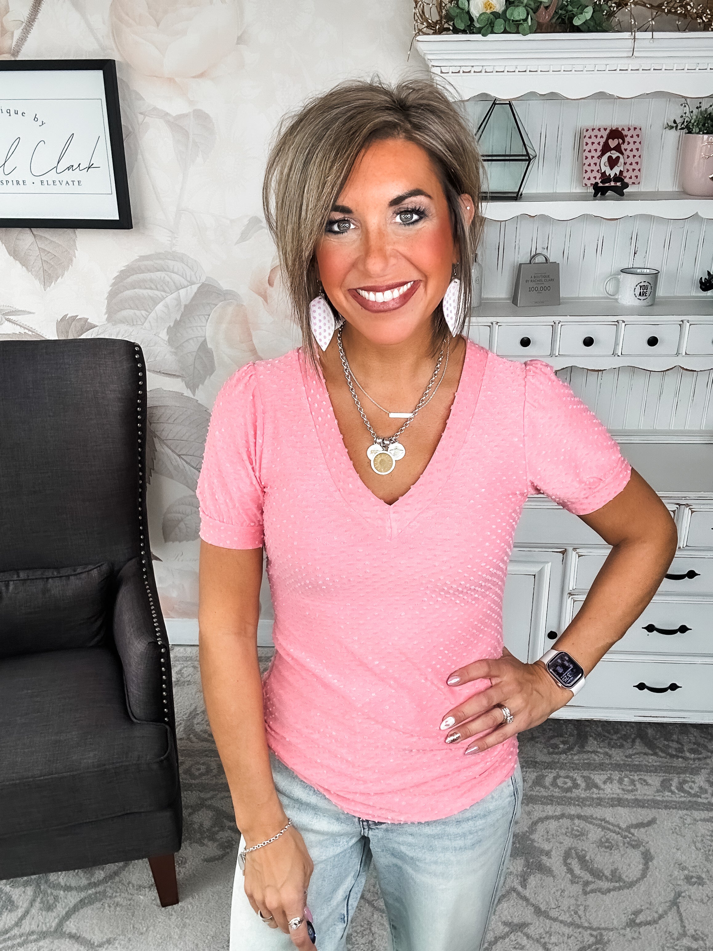 Hello Springtime Swiss Dot Top - Coral