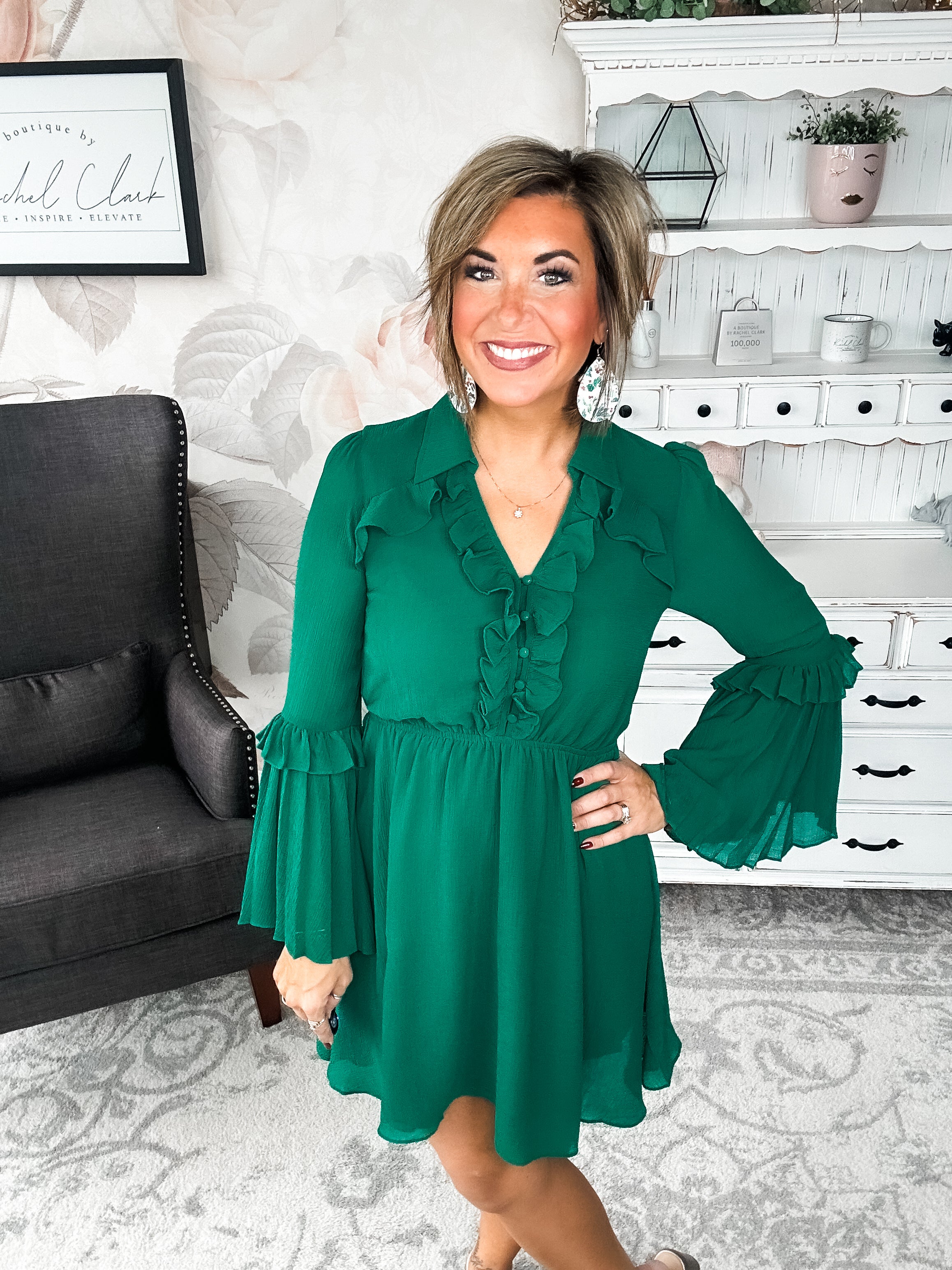 Light the Fire Pleated Dress - Hunter Green