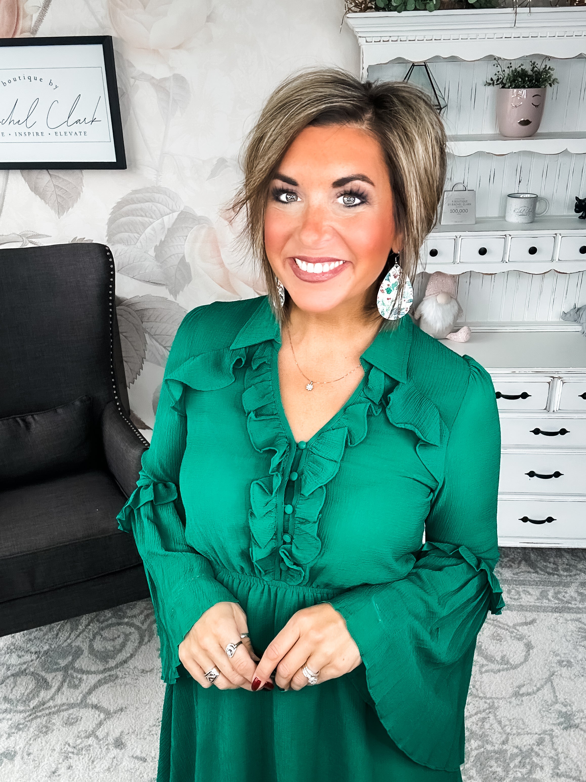 Light the Fire Pleated Dress - Hunter Green