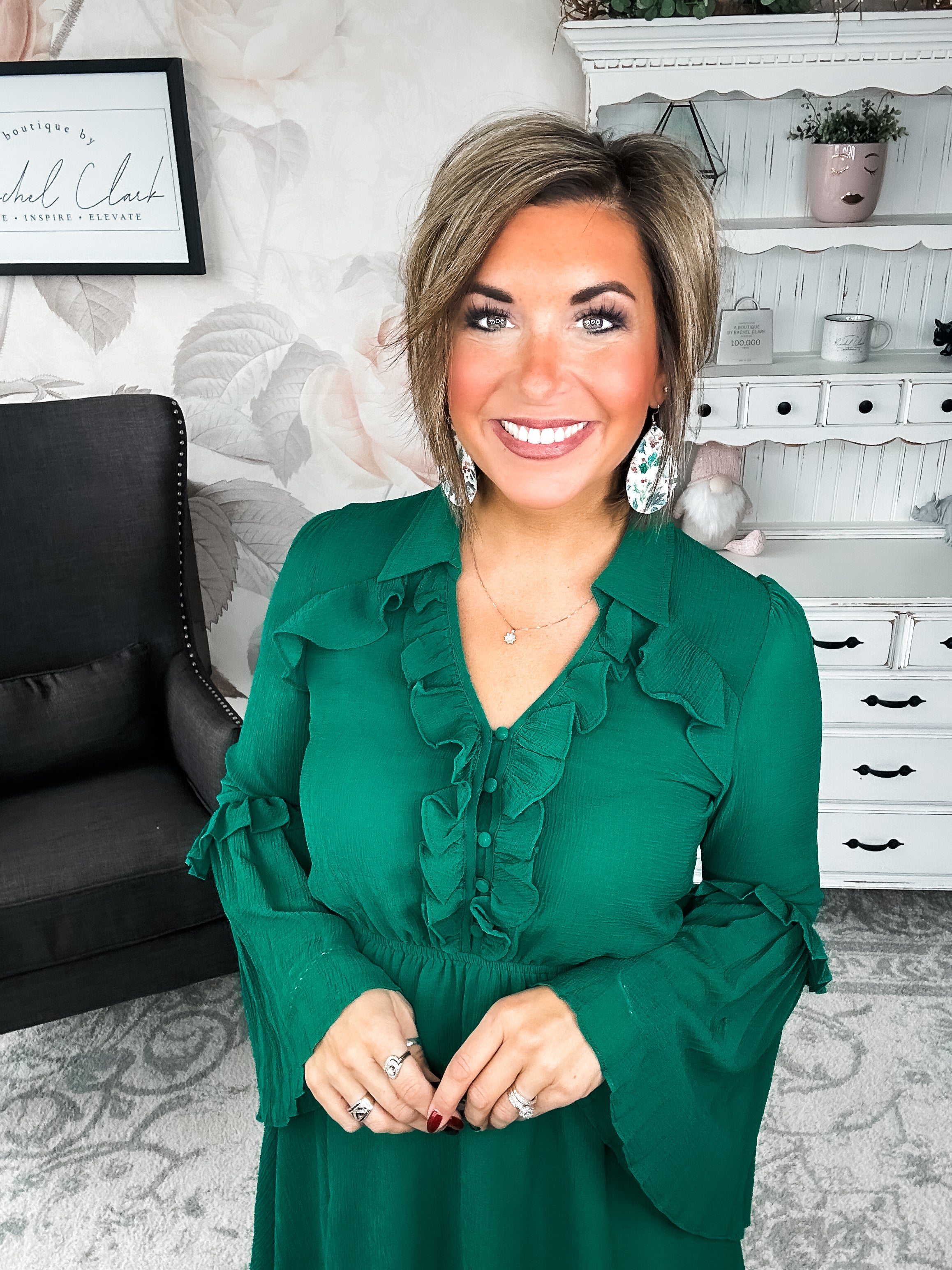 Light the Fire Pleated Dress - Hunter Green