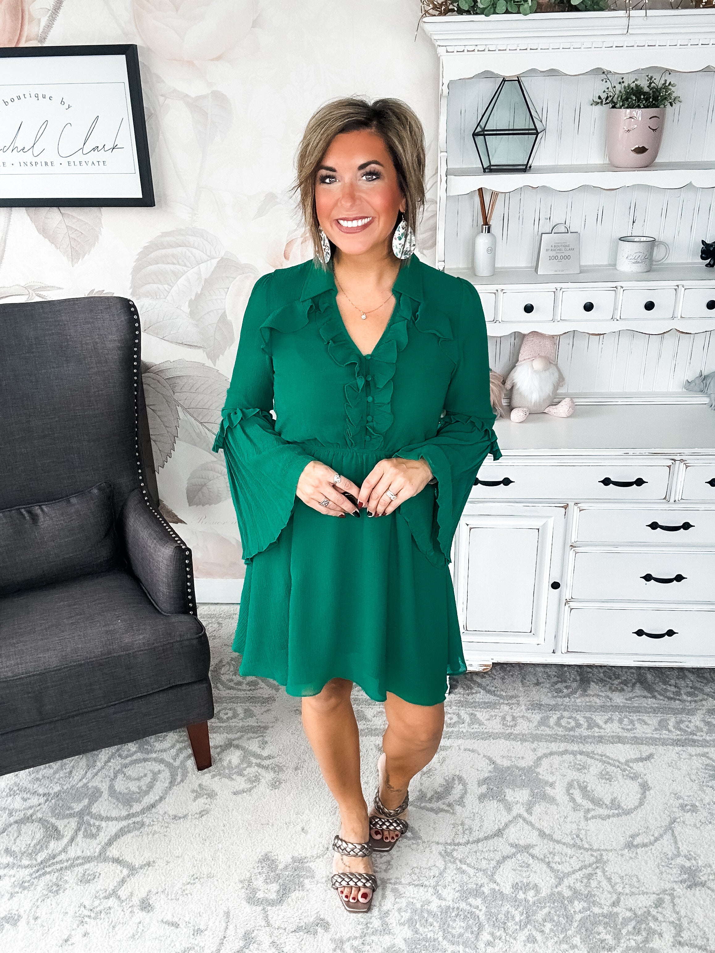 Light the Fire Pleated Dress - Hunter Green