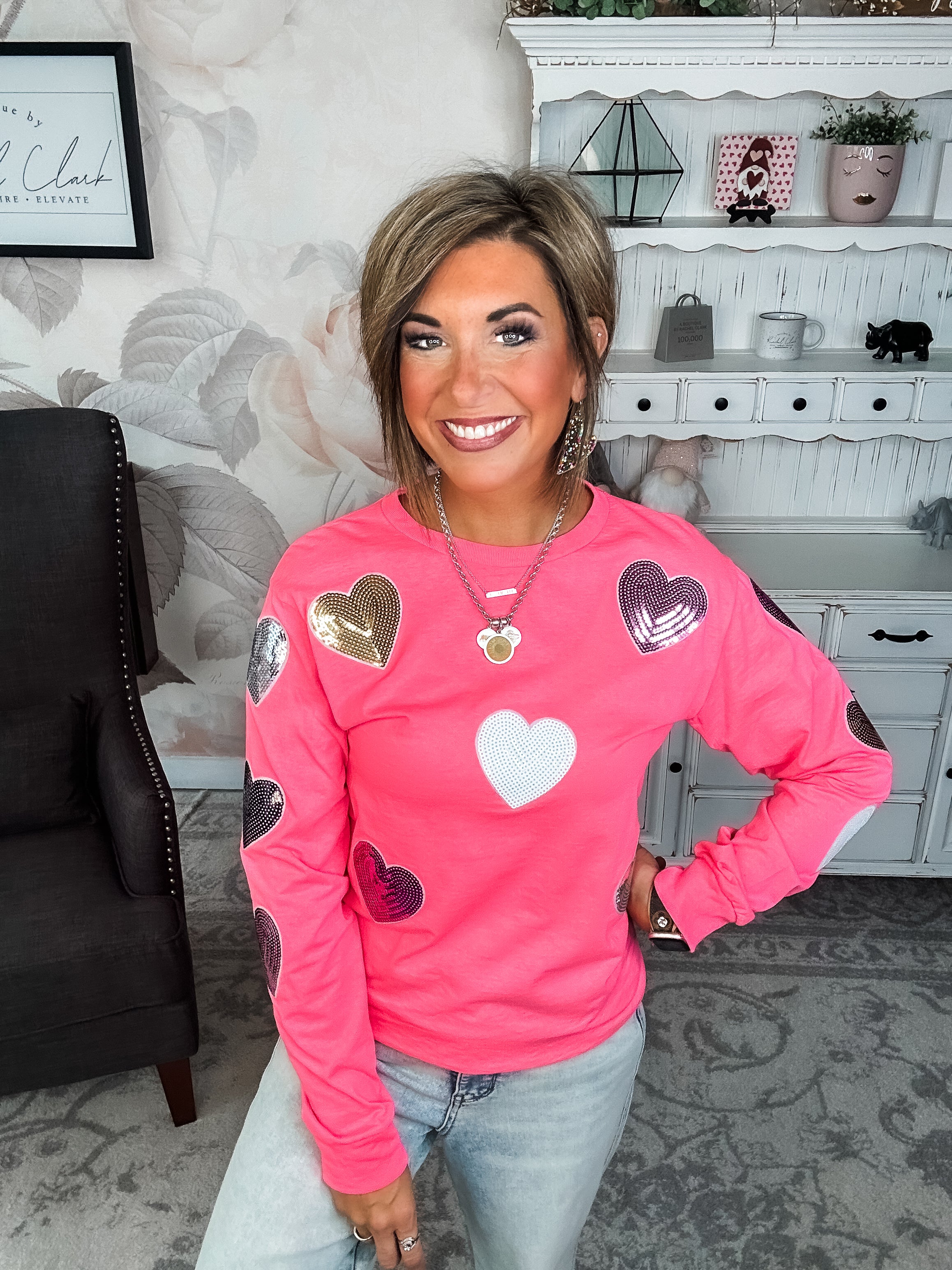 Sparkling Hearts Long Sleeve Graphic Tee