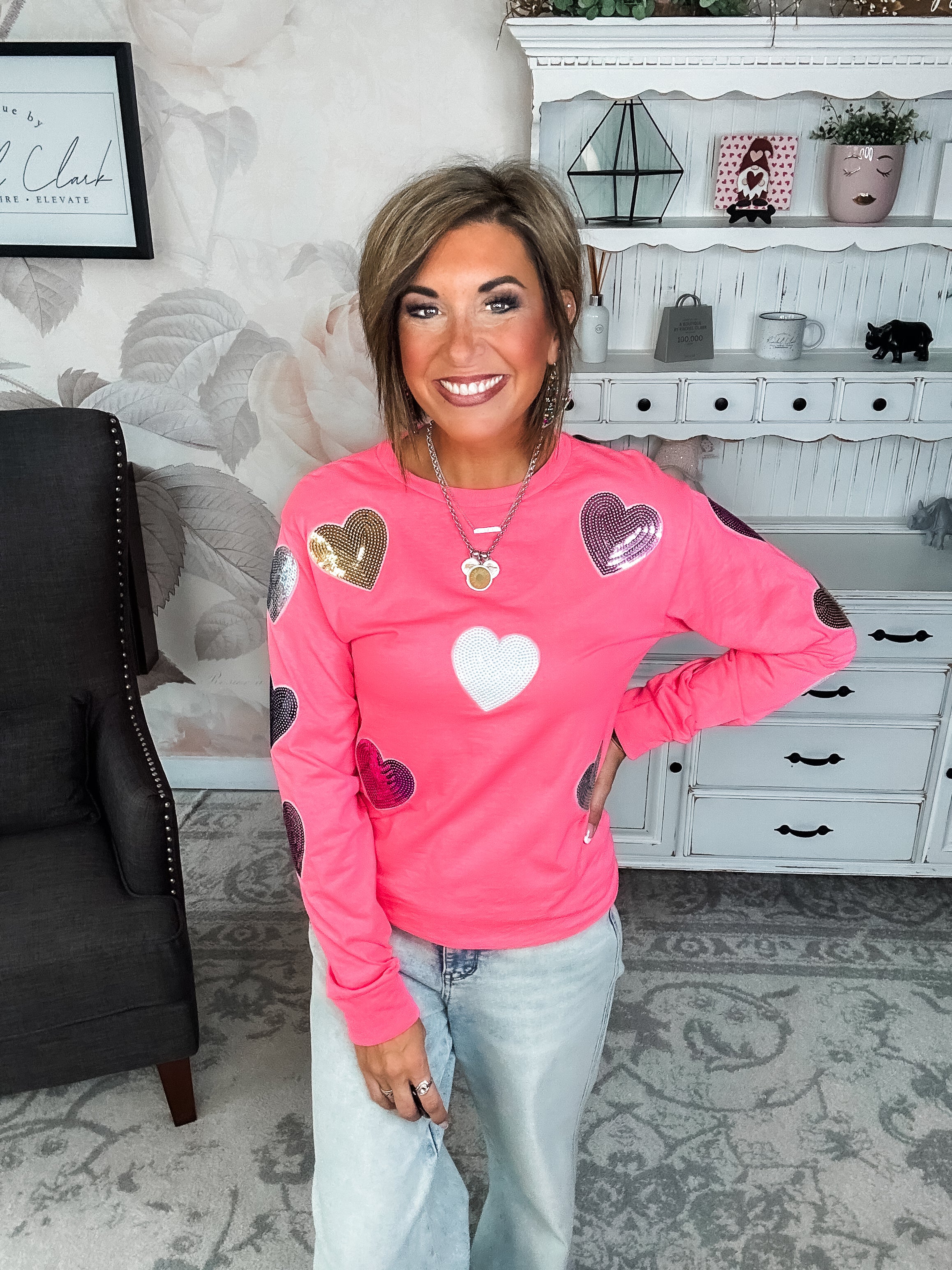 Sparkling Hearts Long Sleeve Graphic Tee
