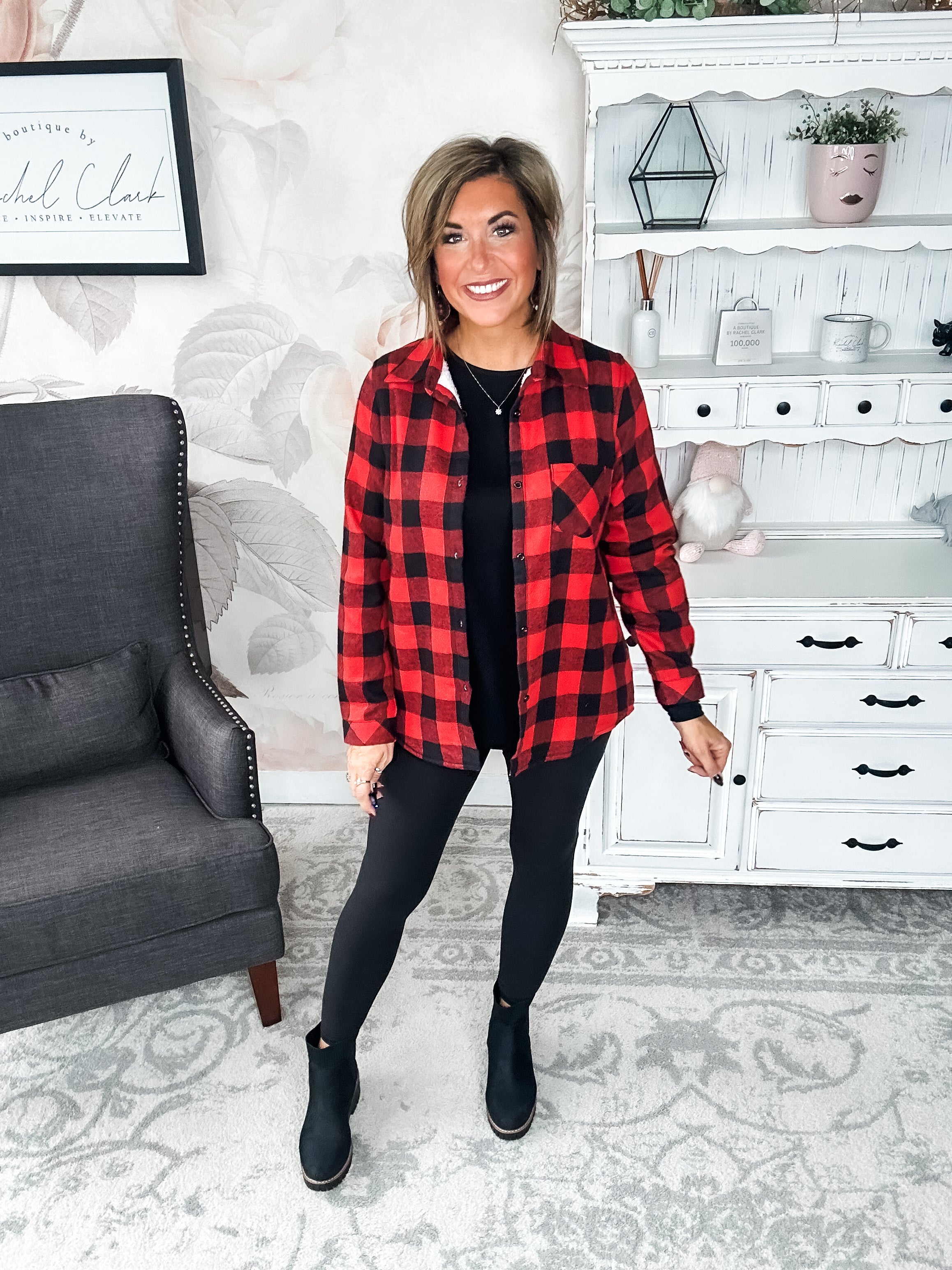 Checks Out Shacket - Red