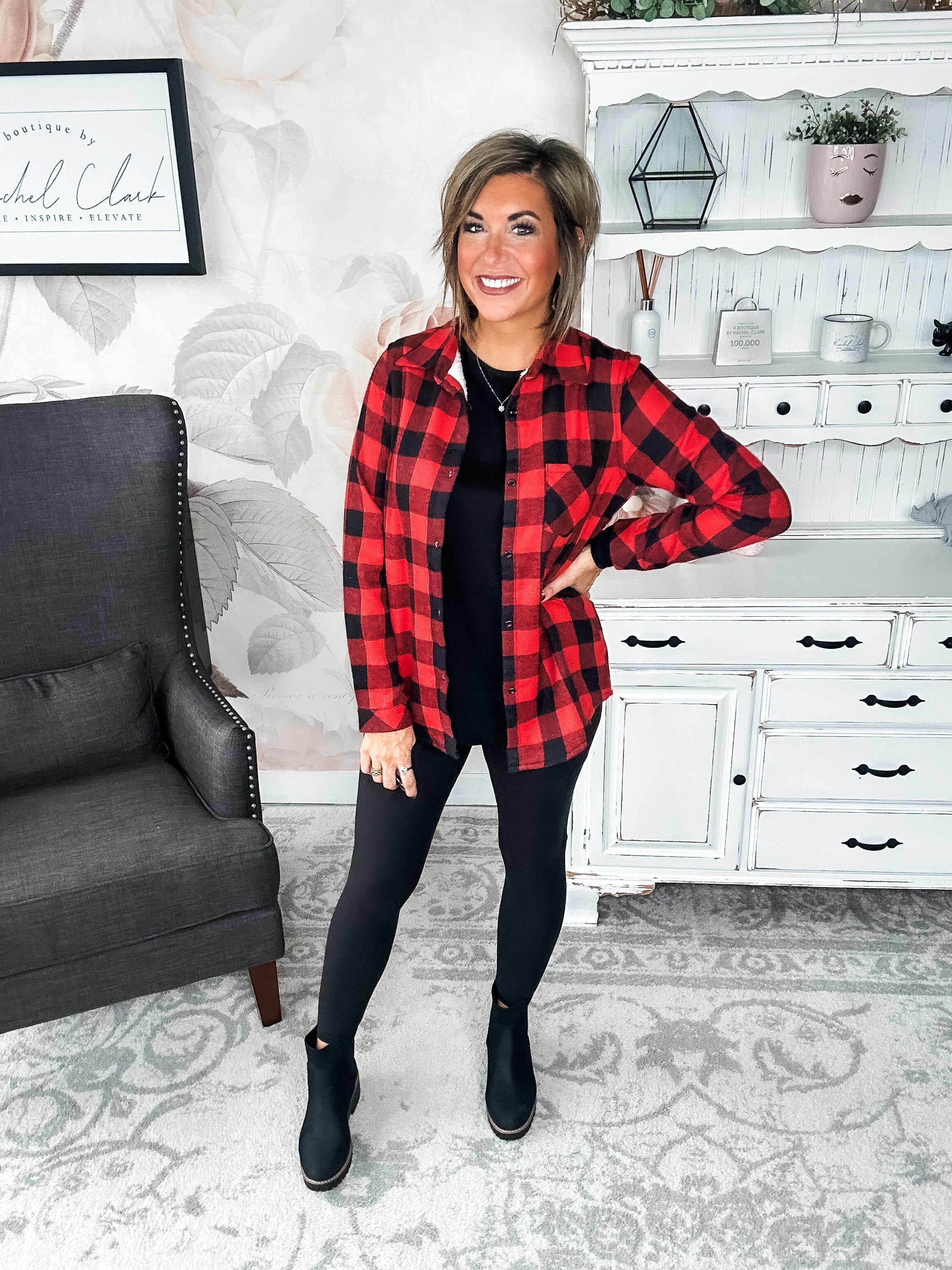 Checks Out Shacket - Red