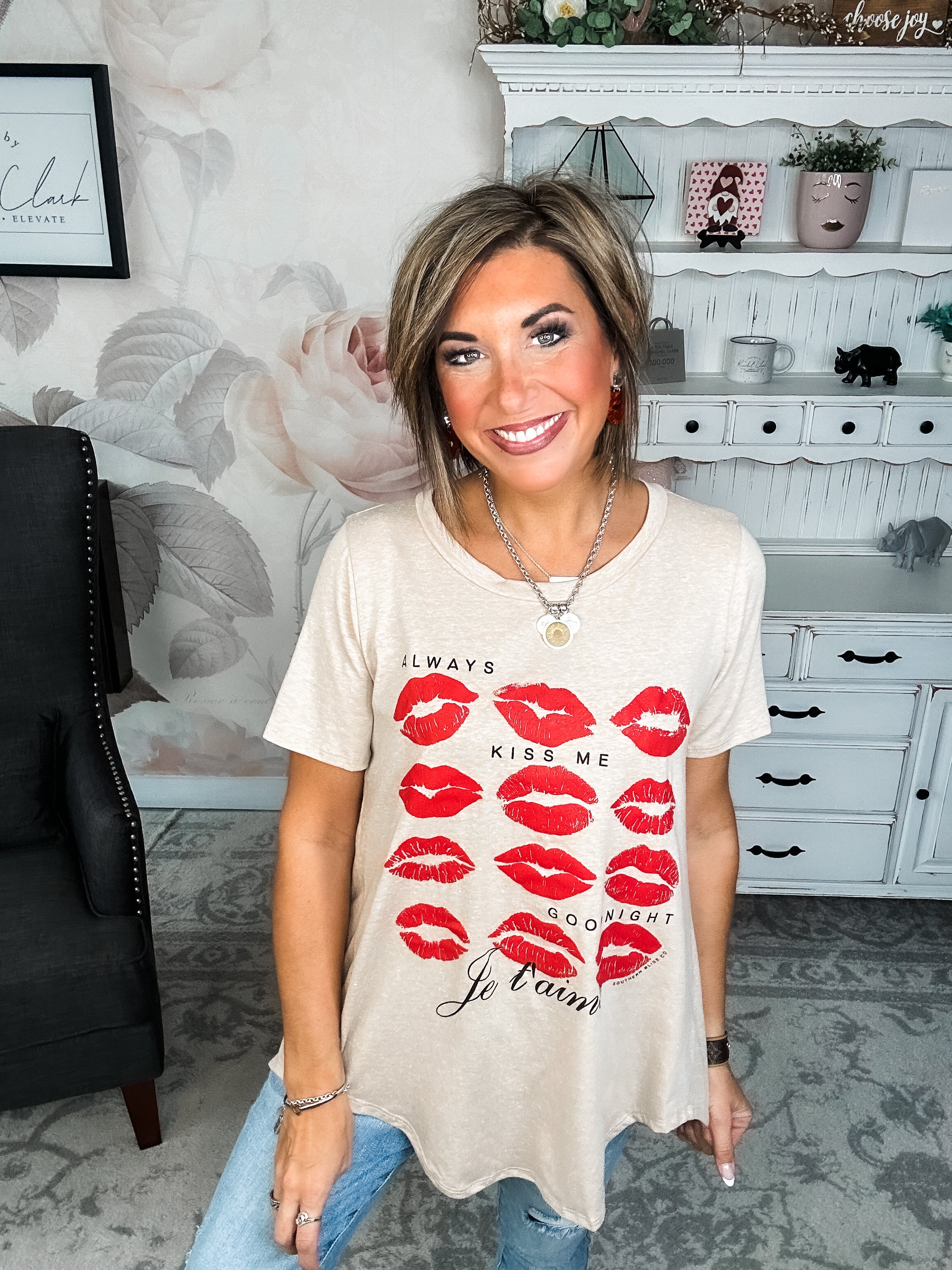 Always Kiss Me Goodnight Scoop Neck Graphic Tee