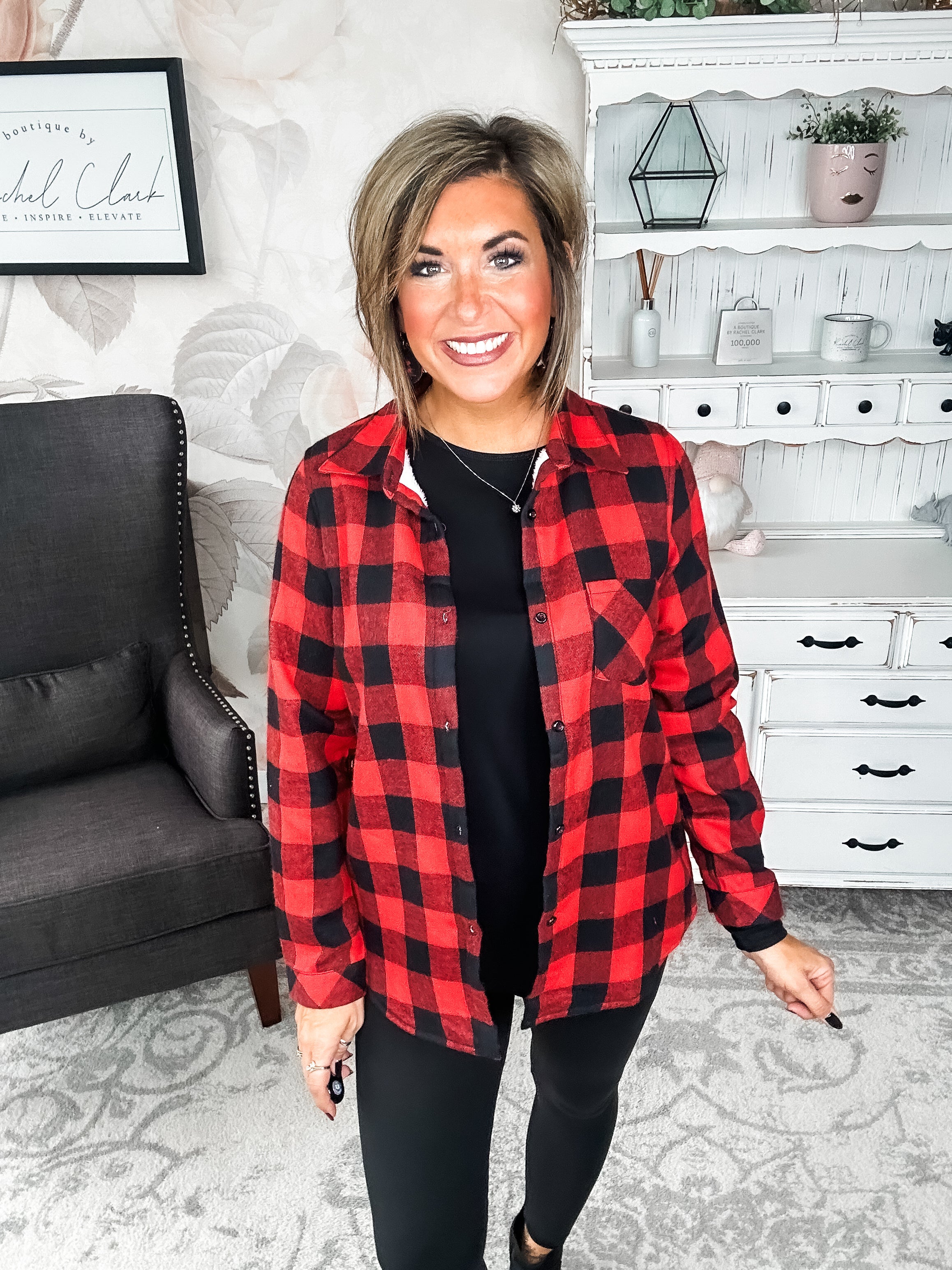 Checks Out Shacket - Red