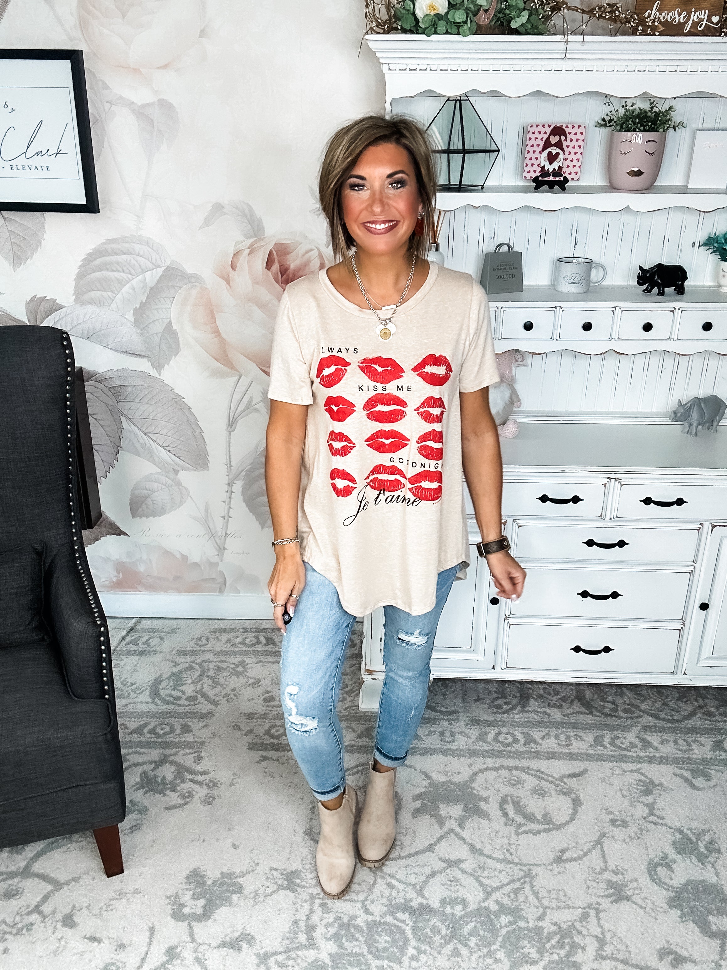 Always Kiss Me Goodnight Scoop Neck Graphic Tee