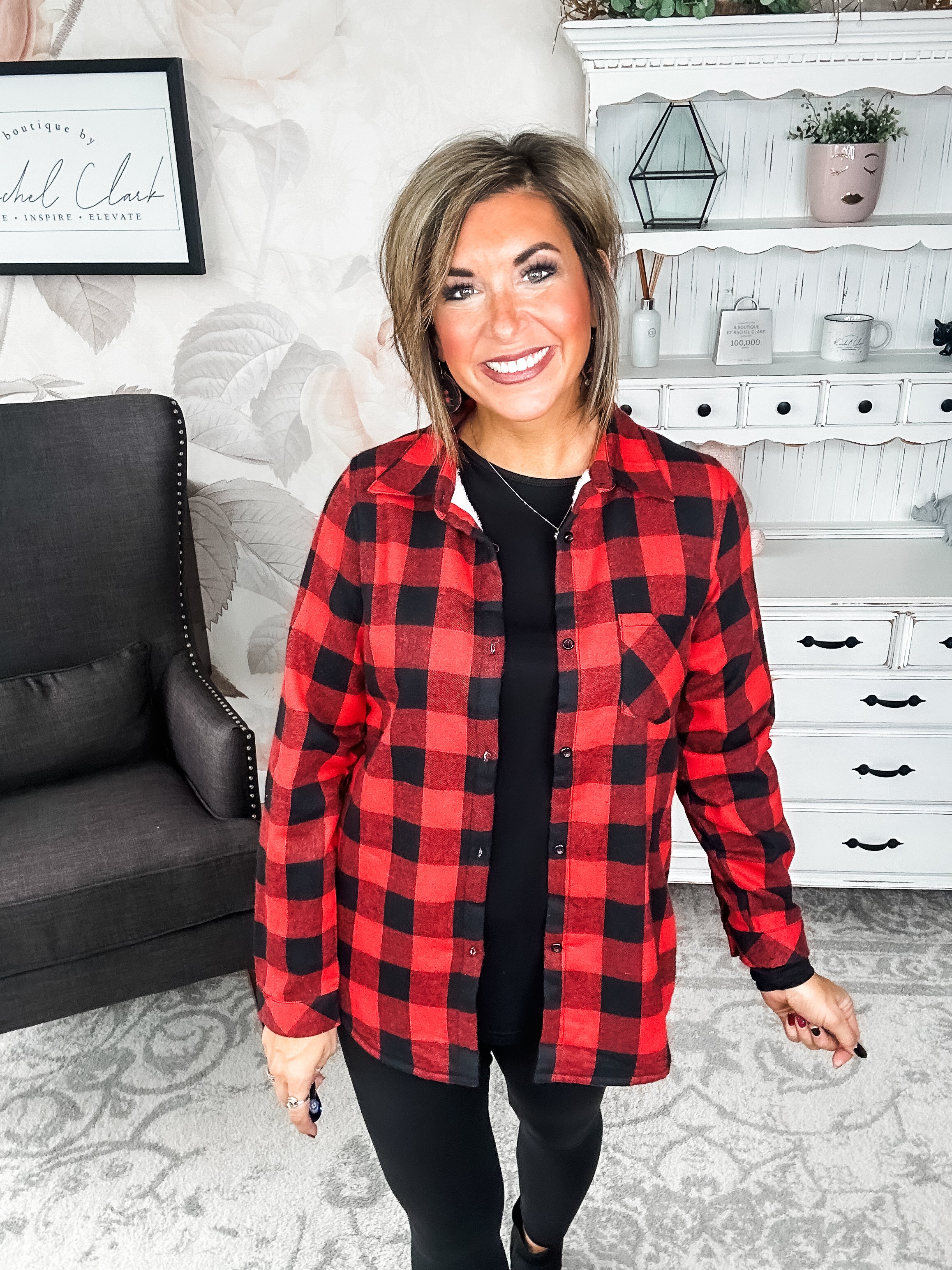 Checks Out Shacket - Red