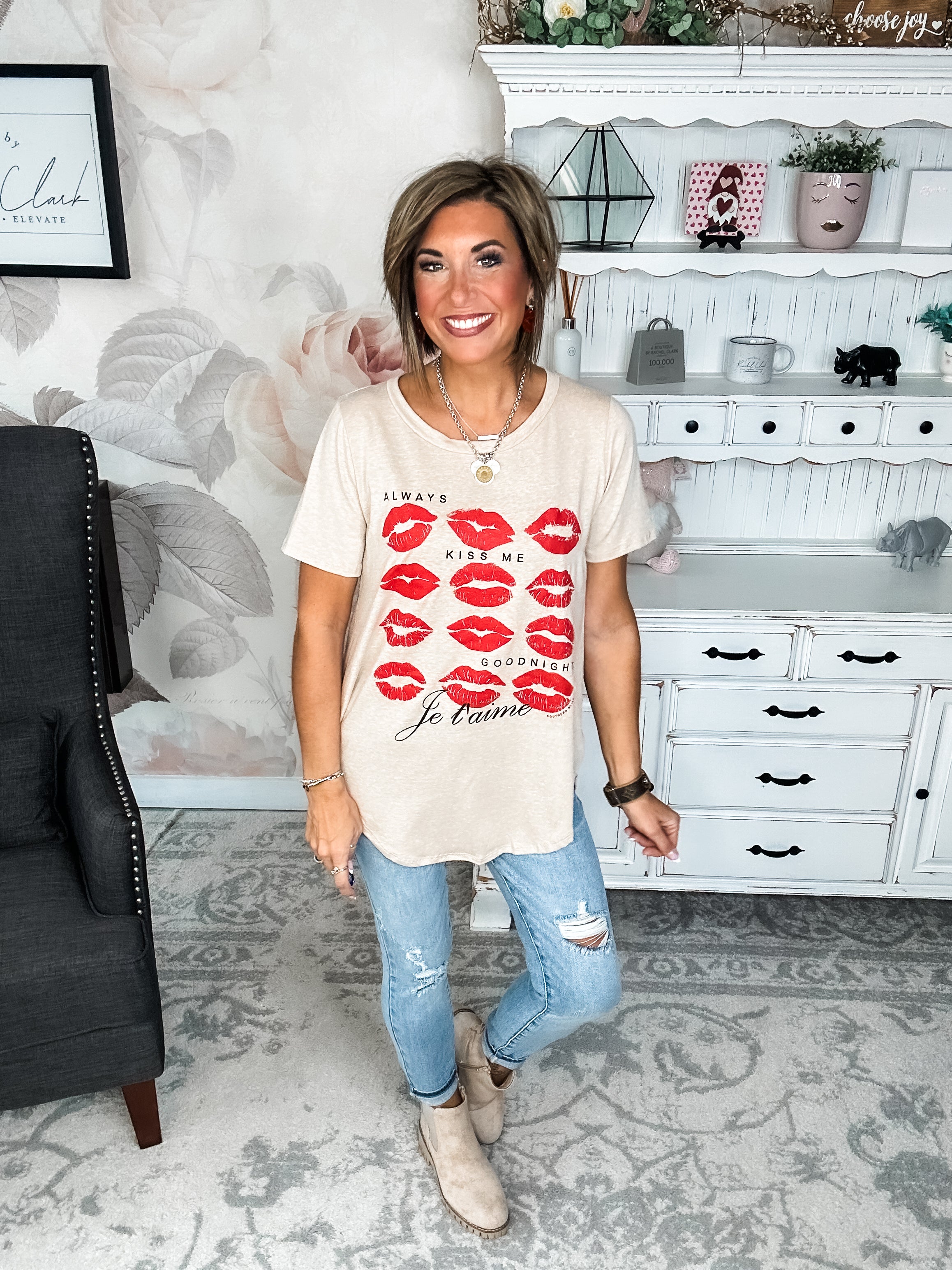 Always Kiss Me Goodnight Scoop Neck Graphic Tee