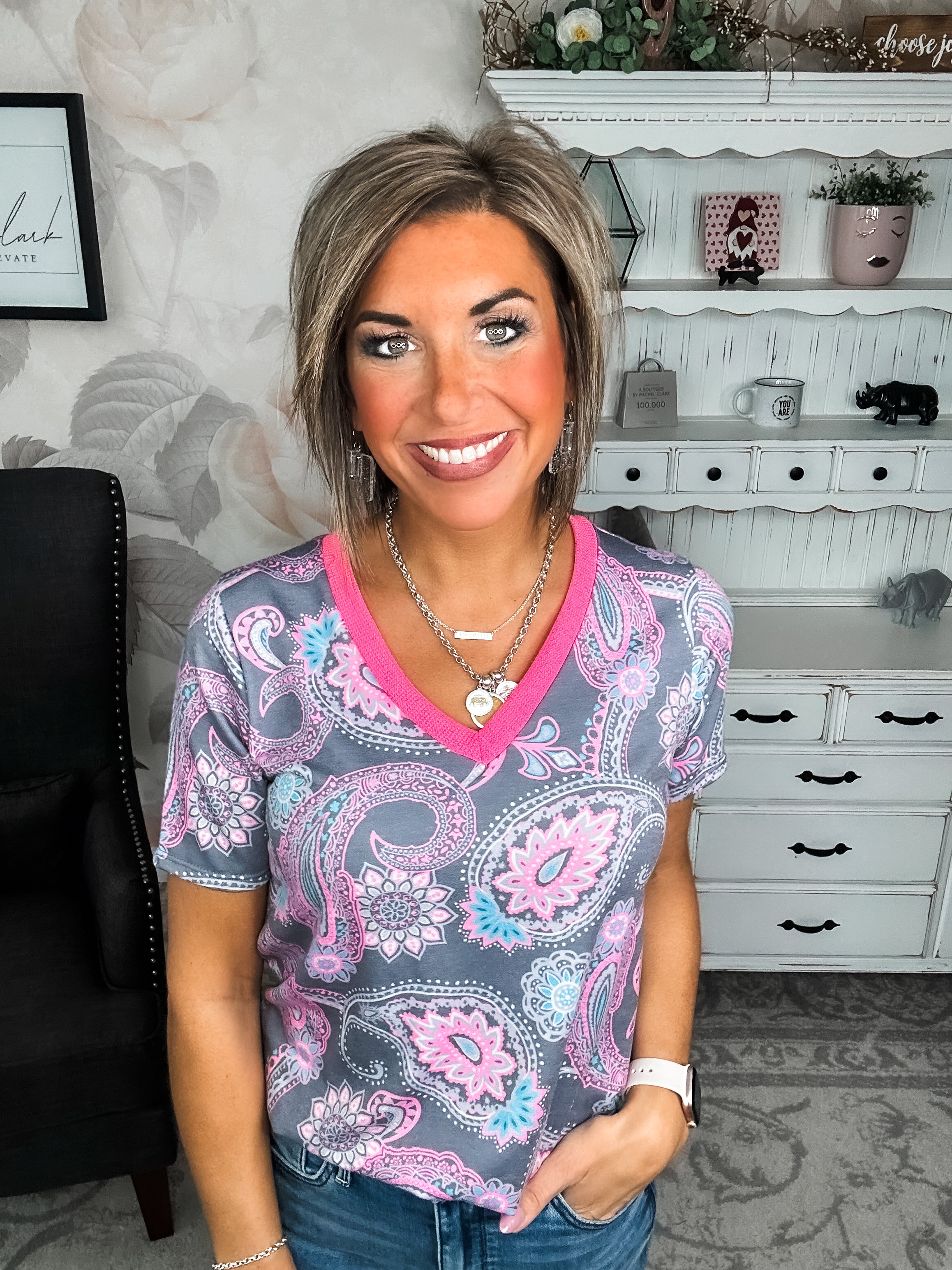 Social Graces Top - Grey Multi