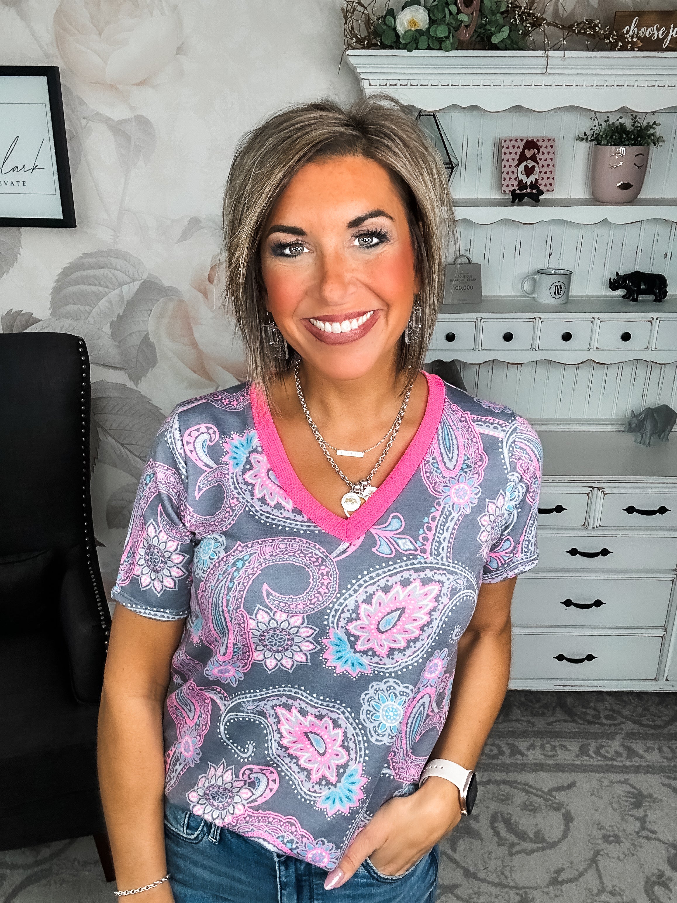 Social Graces Top - Grey Multi