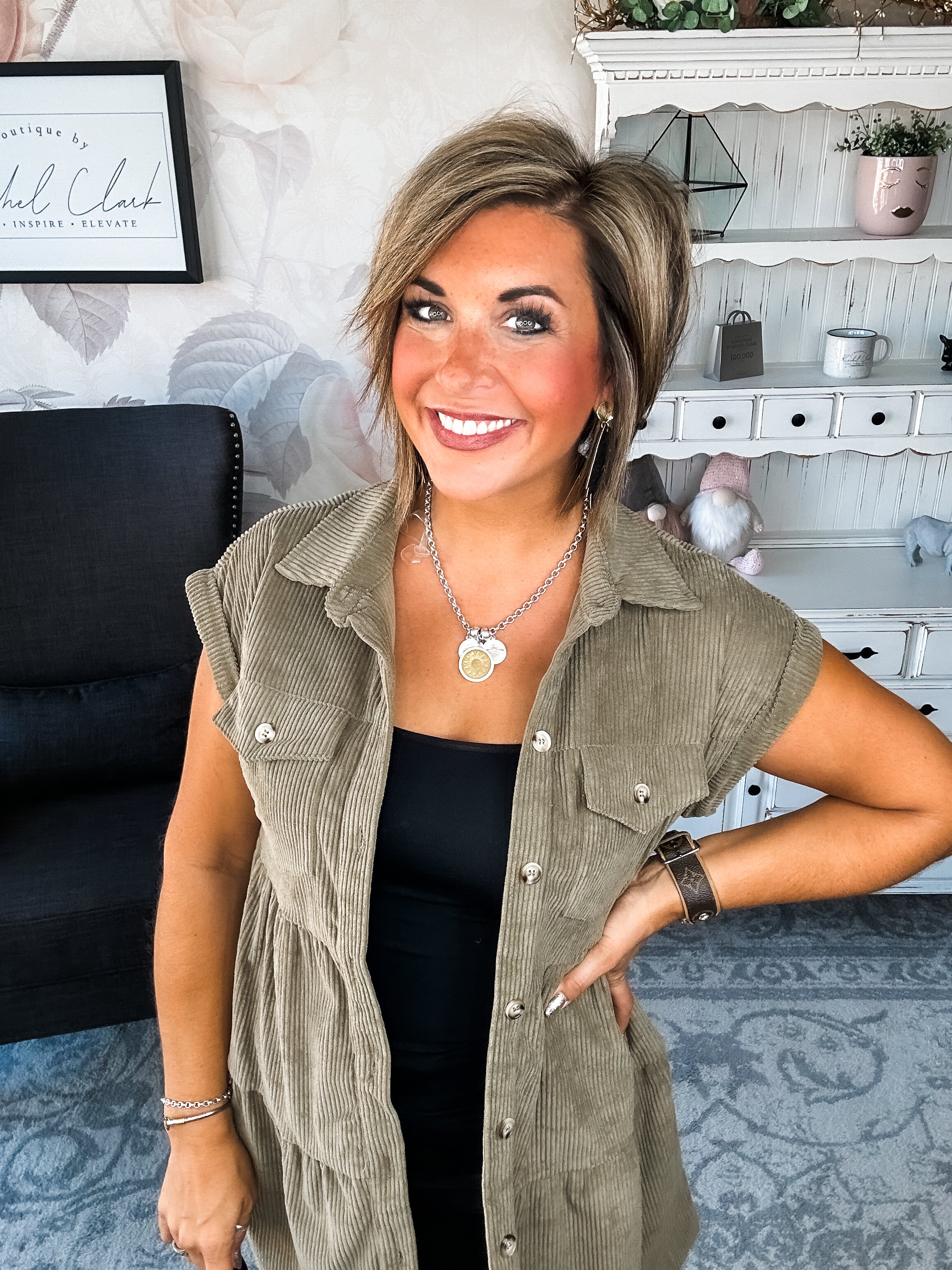 Missing Home Corduroy Dress - Olive