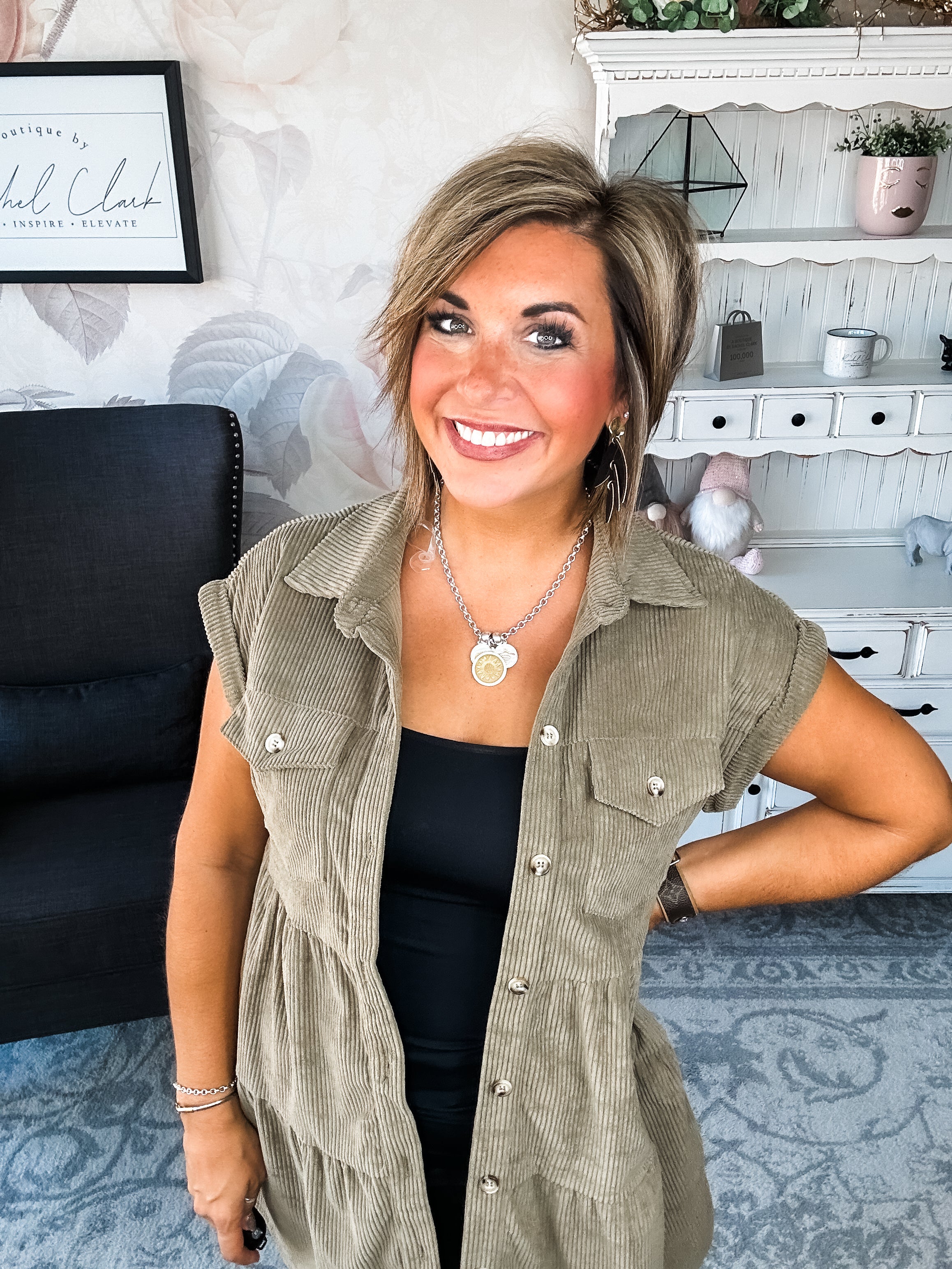 Missing Home Corduroy Dress - Olive