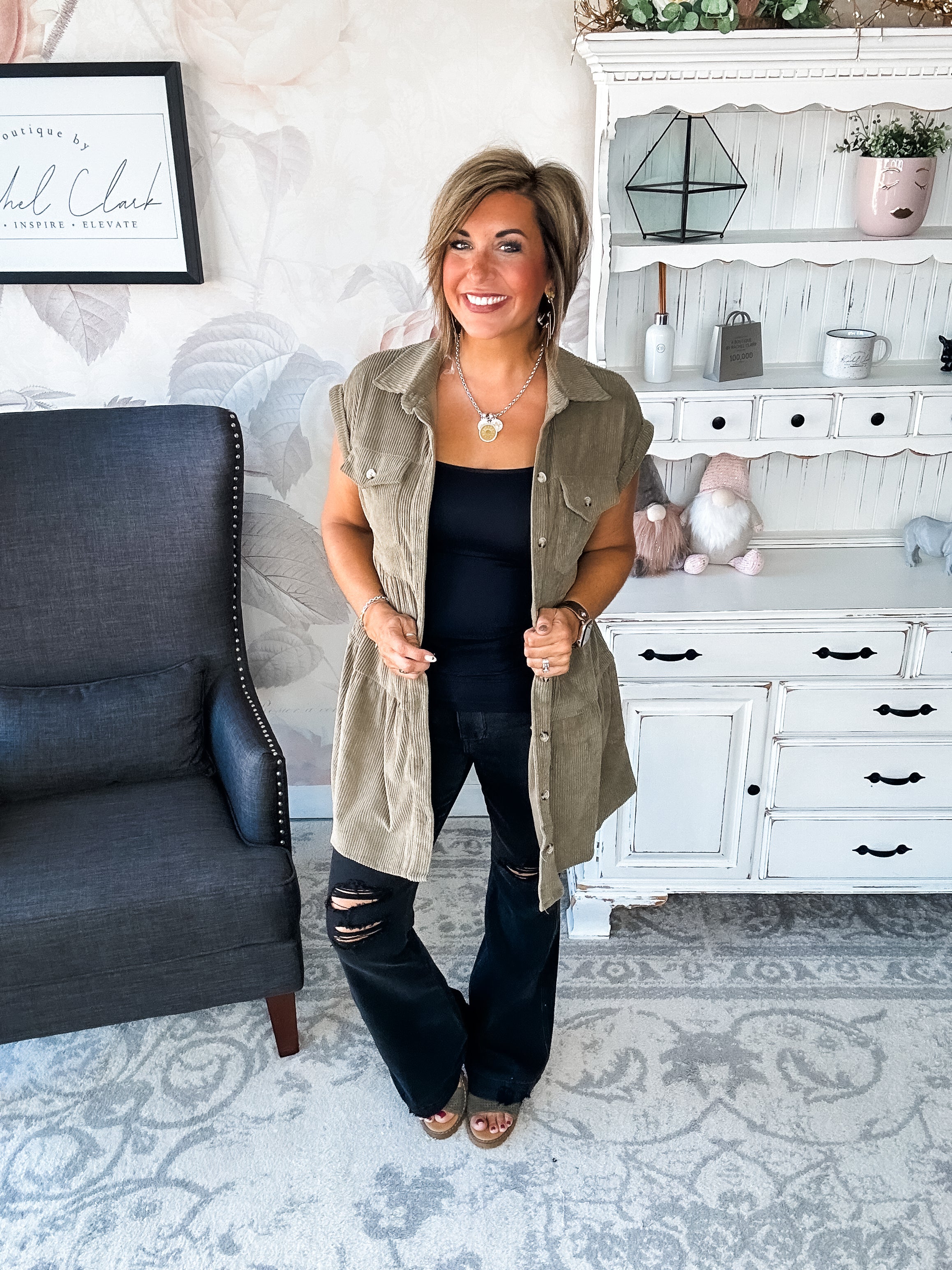 Missing Home Corduroy Dress - Olive