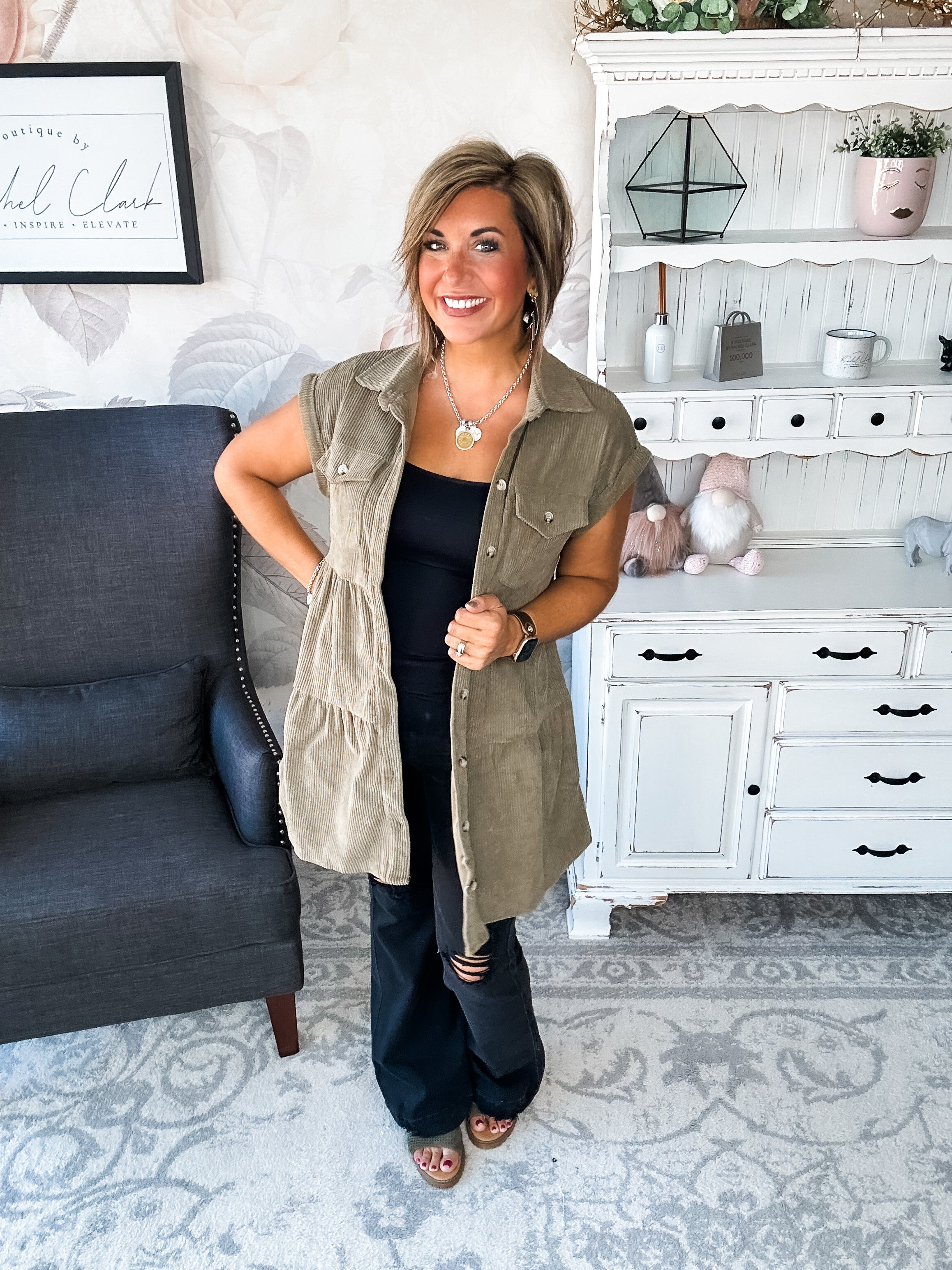 Missing Home Corduroy Dress - Olive