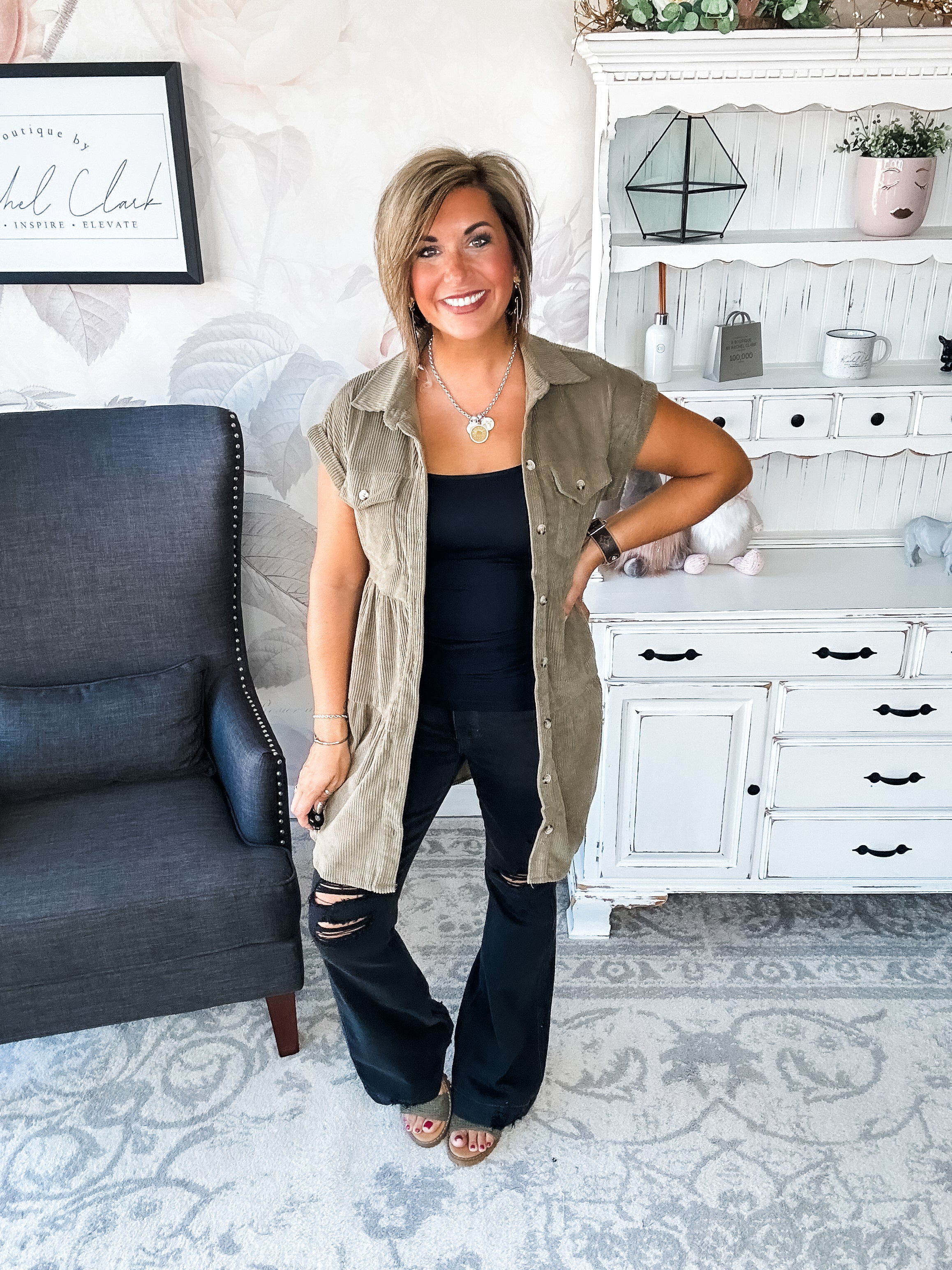 Missing Home Corduroy Dress - Olive