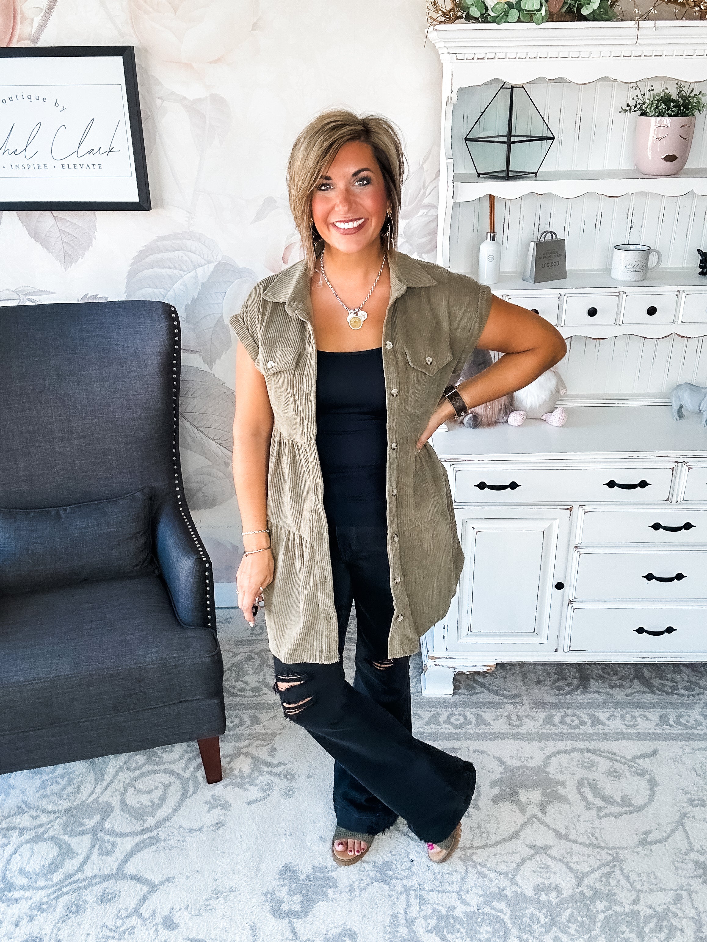 Missing Home Corduroy Dress - Olive