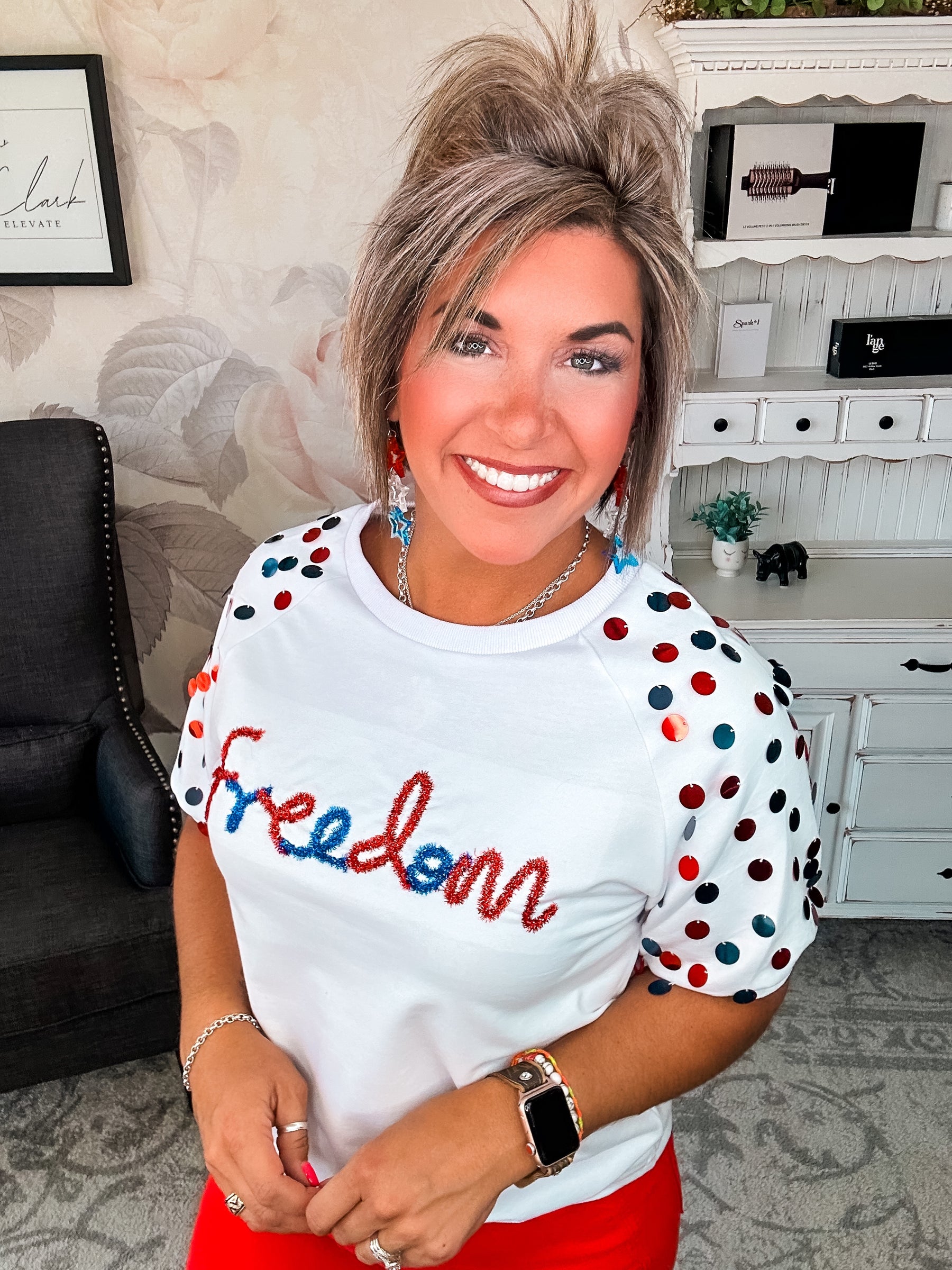 Let Freedom Ring Sequin Sleeve Top