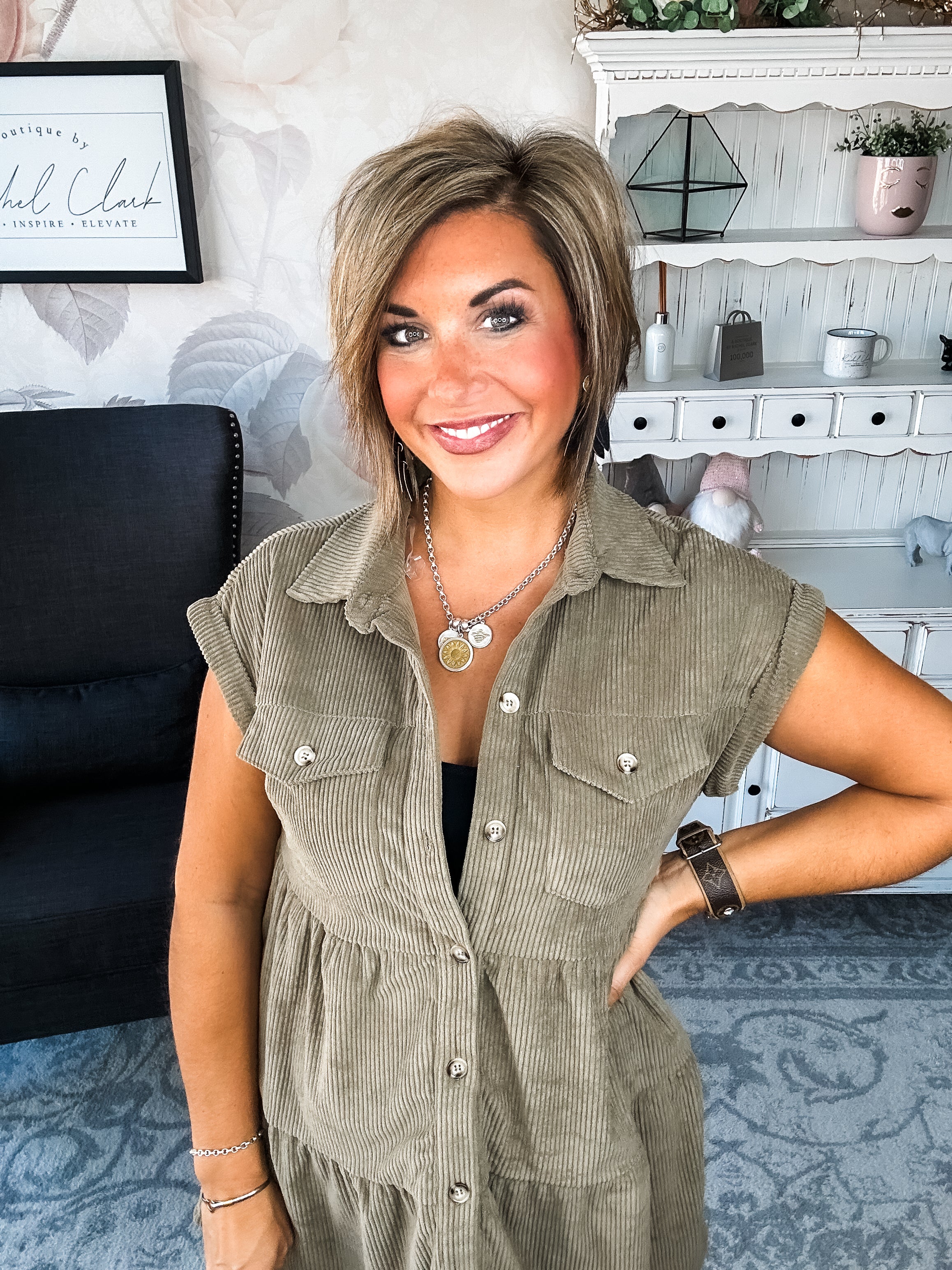 Missing Home Corduroy Dress - Olive