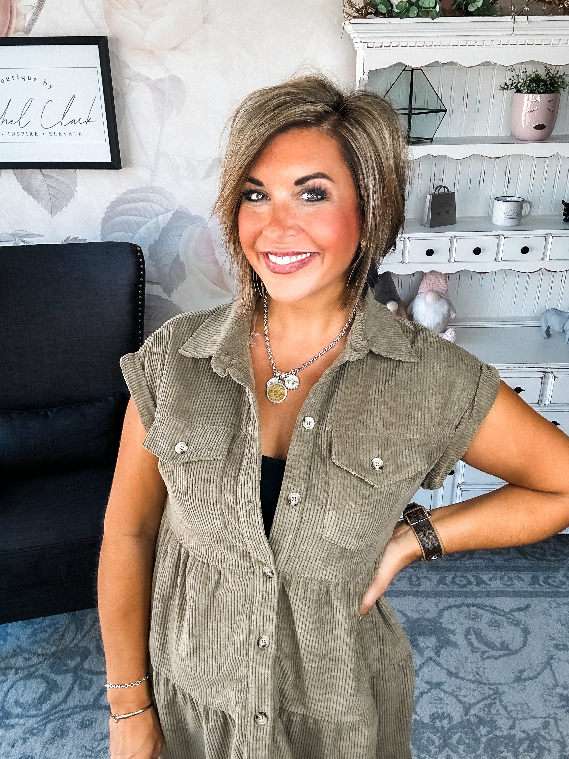 Missing Home Corduroy Dress - Olive