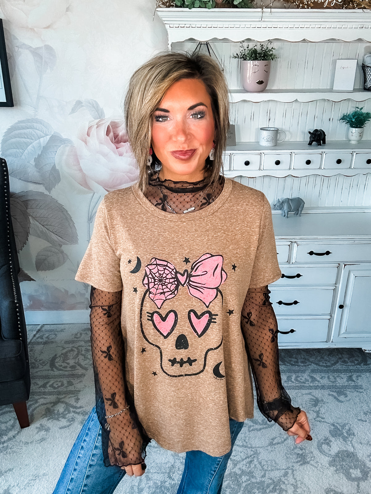 Boujee Skull Scoop Neck Graphic Tee