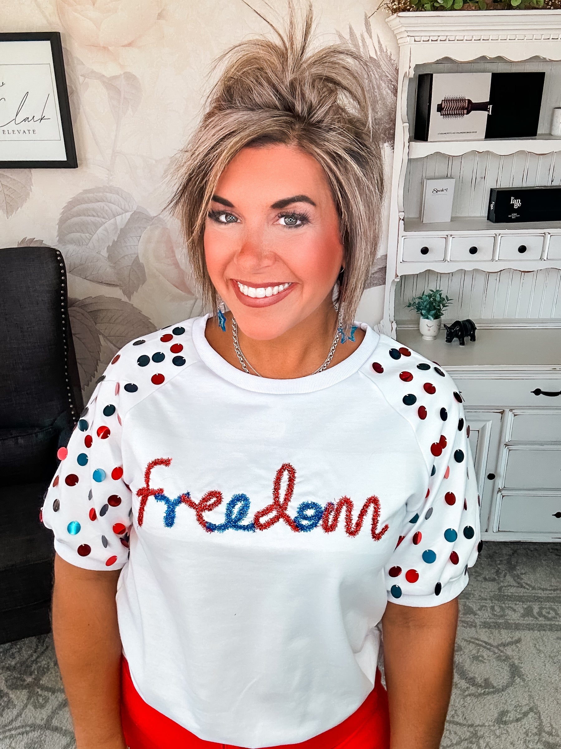 Let Freedom Ring Sequin Sleeve Top