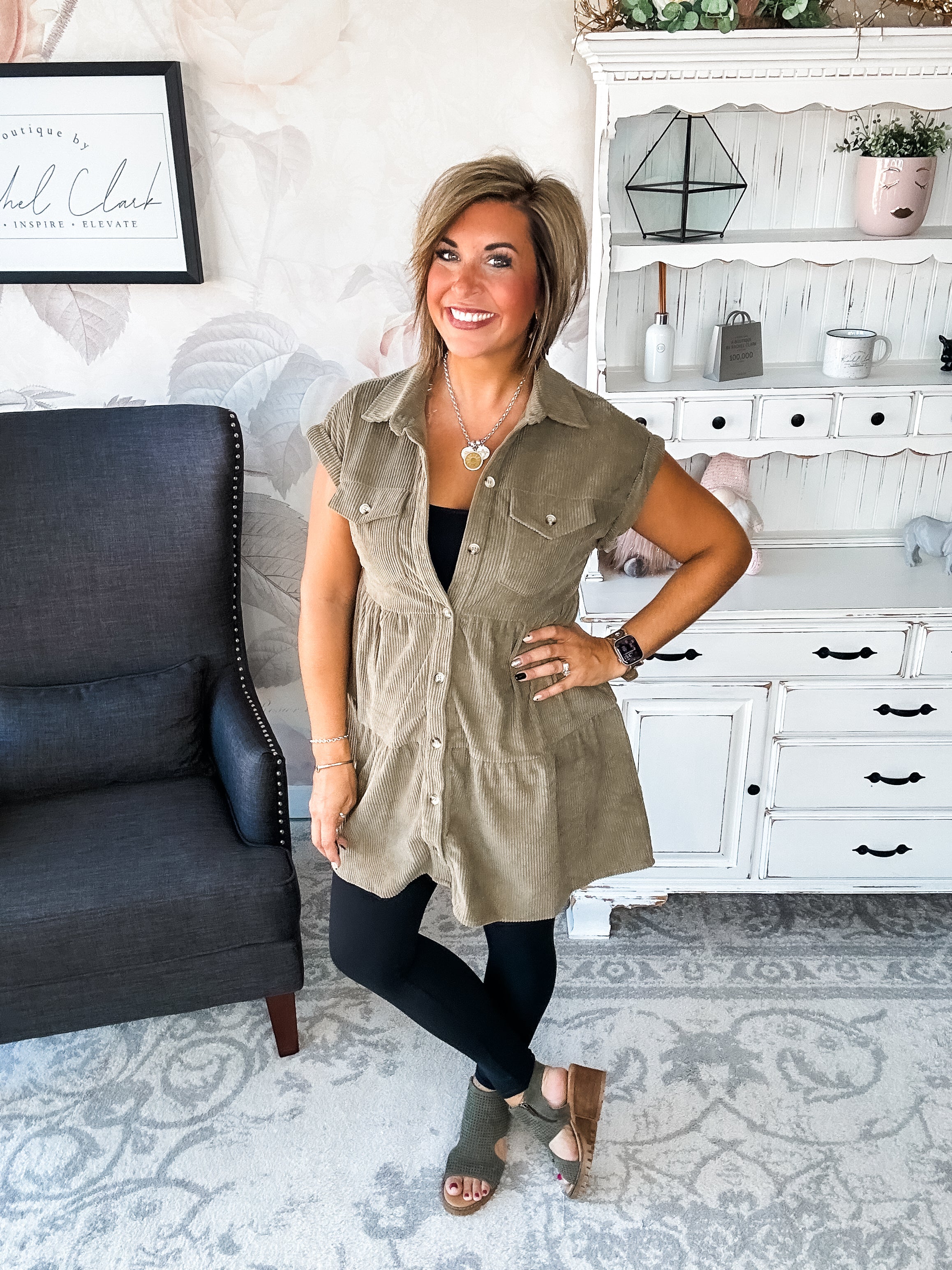 Missing Home Corduroy Dress - Olive