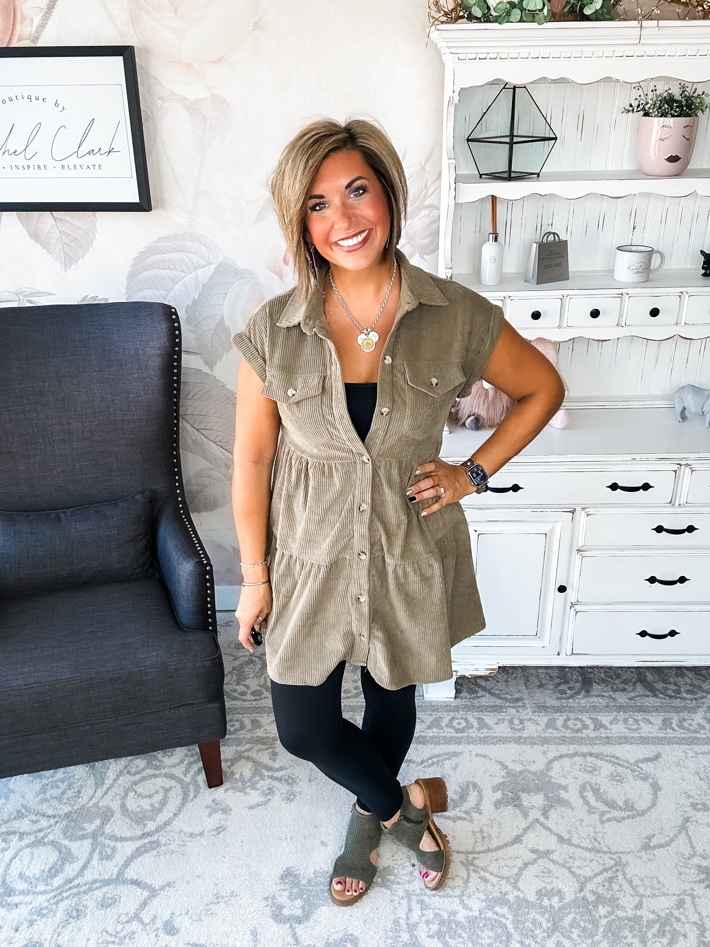 Missing Home Corduroy Dress - Olive