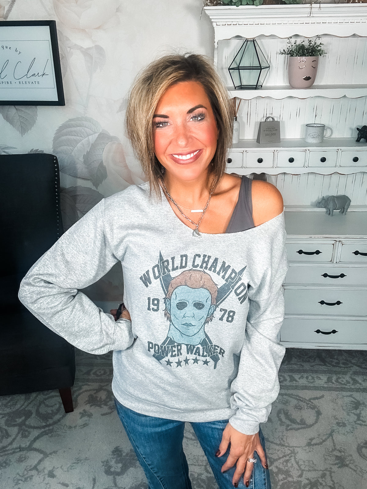 Power Walker Off the Shoulder Crewneck