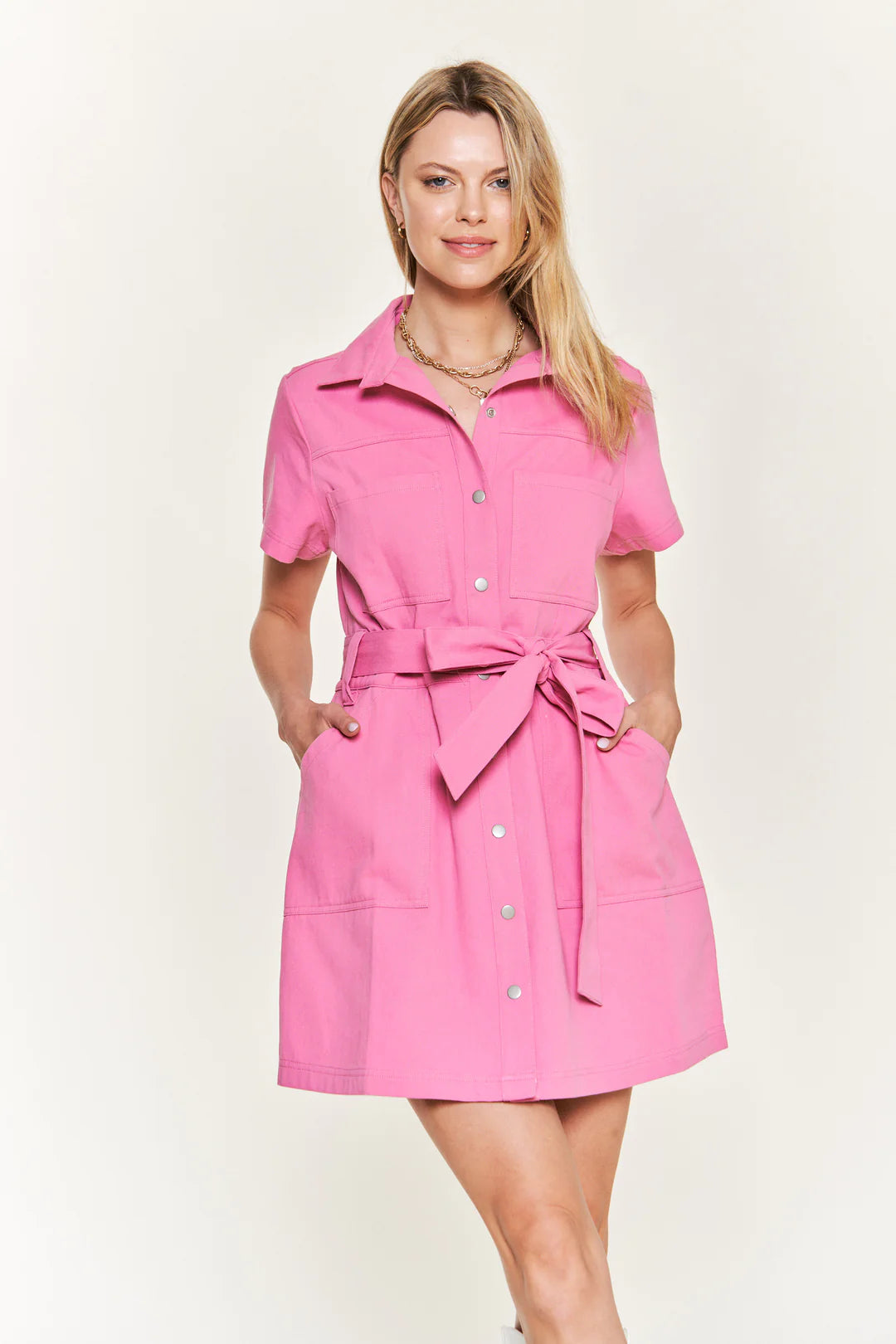 Not Stopping Me Belted Shirt Dress