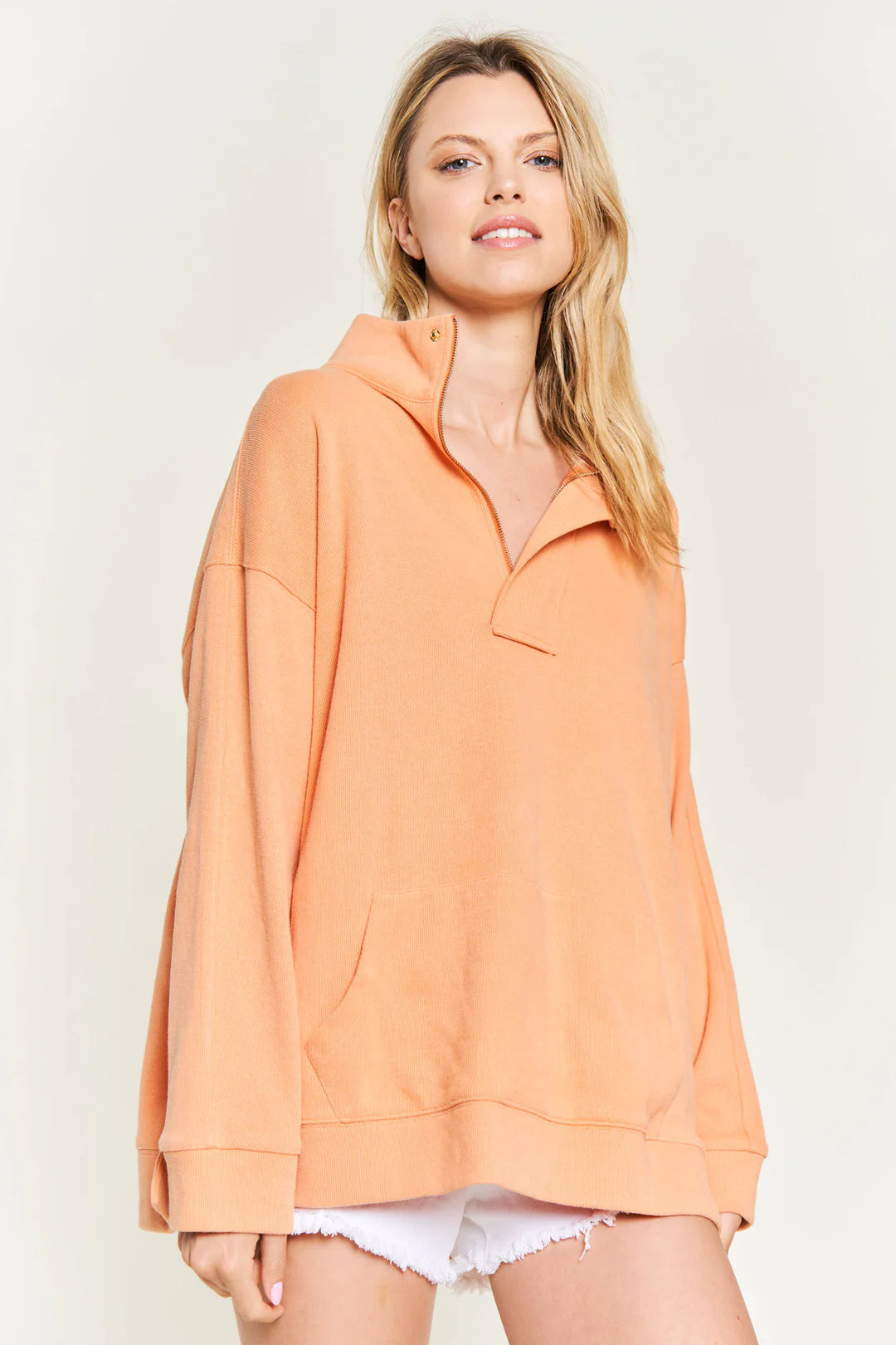 Let's Hang Half Zip Pullover - Peach