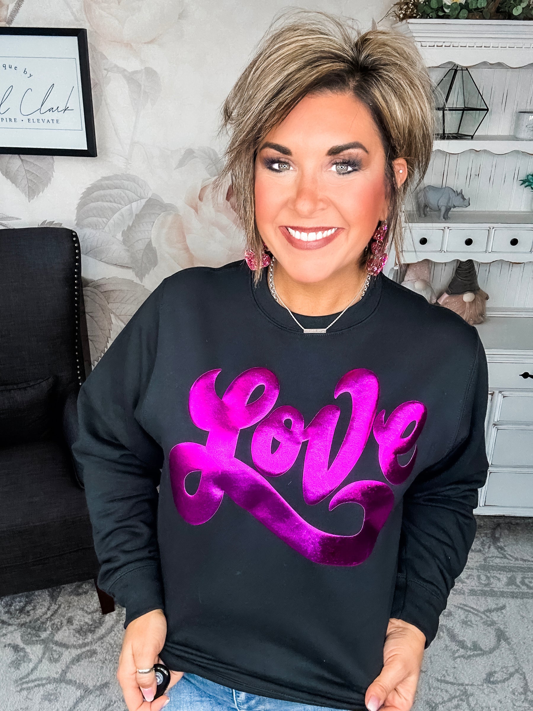 Metallic Puffy Love Sweatshirt