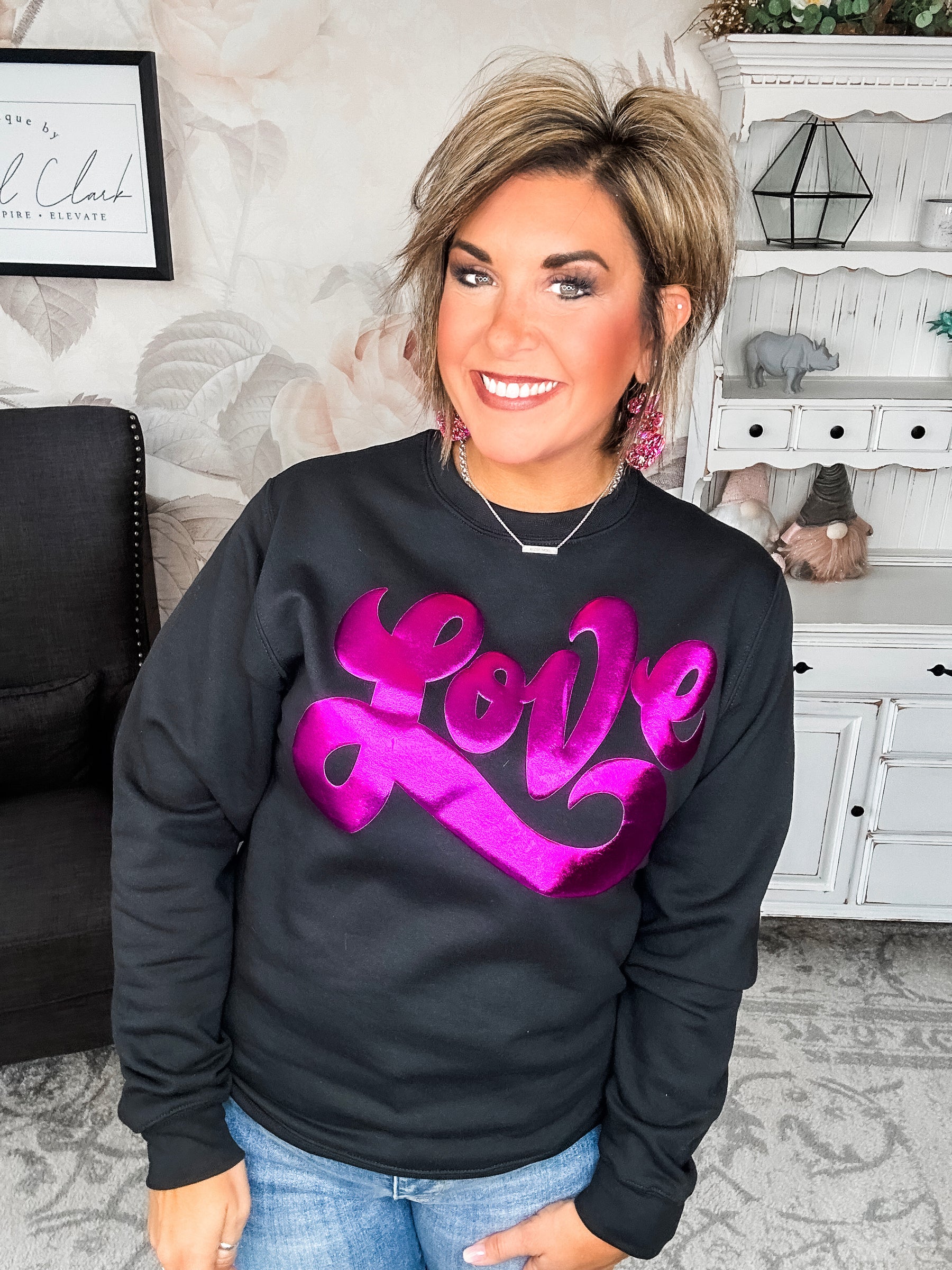 Metallic Puffy Love Sweatshirt