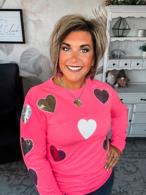 Sparkling Hearts Long Sleeve Graphic Tee