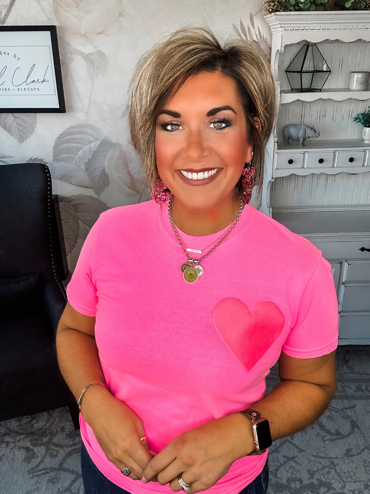 Neon Pink Puffy Heart Graphic Tee