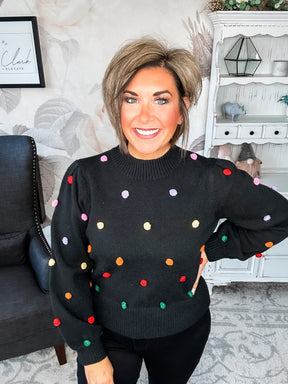 Act Like It's My Party Pom Sweater - Black