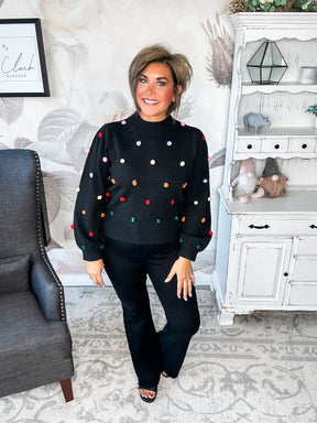 Act Like It's My Party Pom Sweater - Black