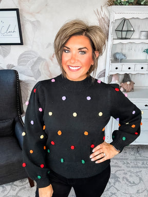 Act Like It's My Party Pom Sweater - Black