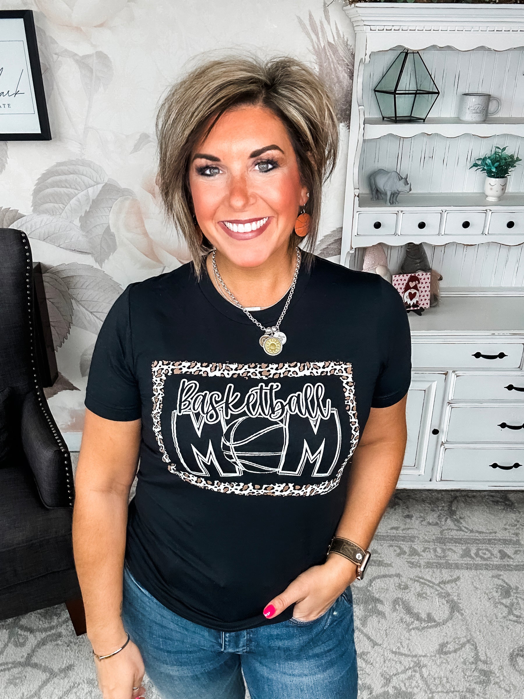 Basketball Mom Leopard Graphic Tee